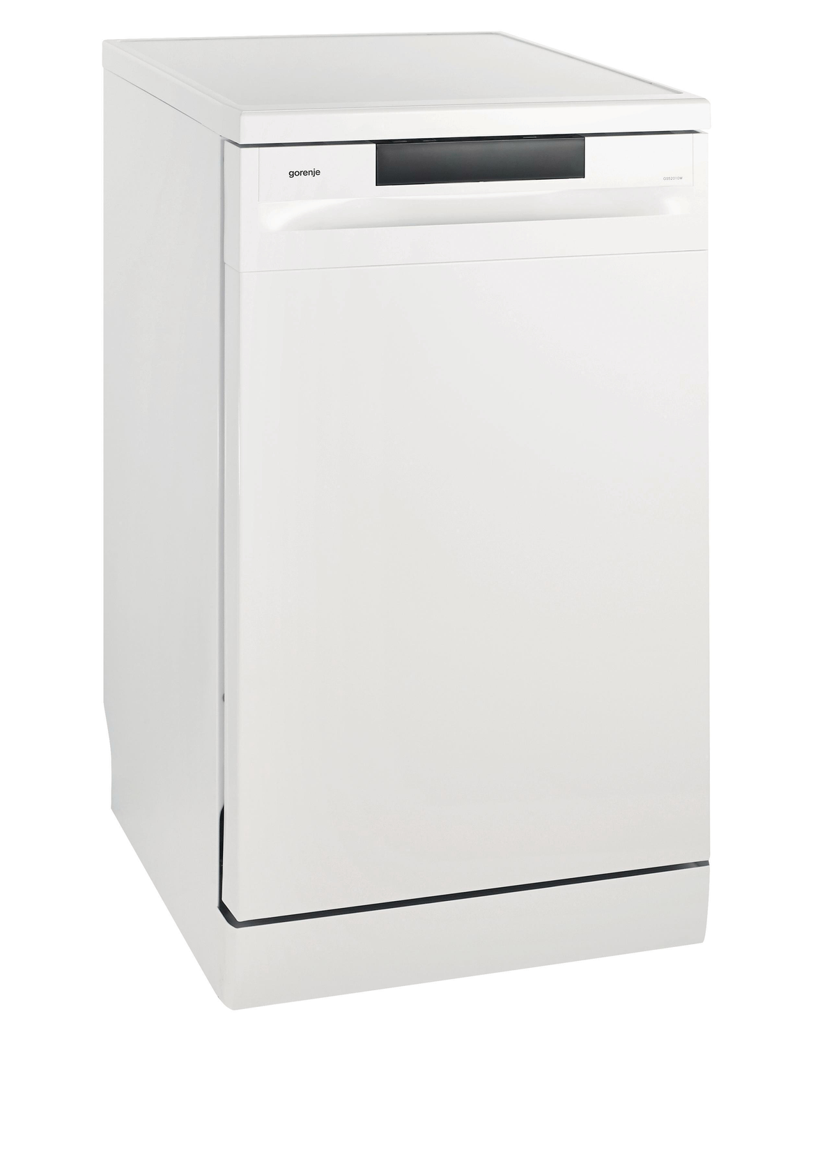 Biała zmywarka na białym tle, z boku.