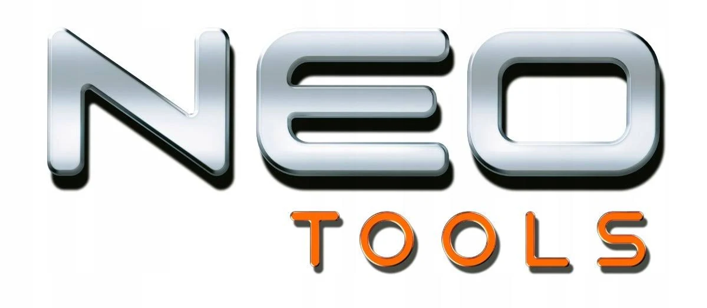NEO TOOLS Logo in Silber mit orangefarbenen Akzenten auf weißem Hintergrund.
