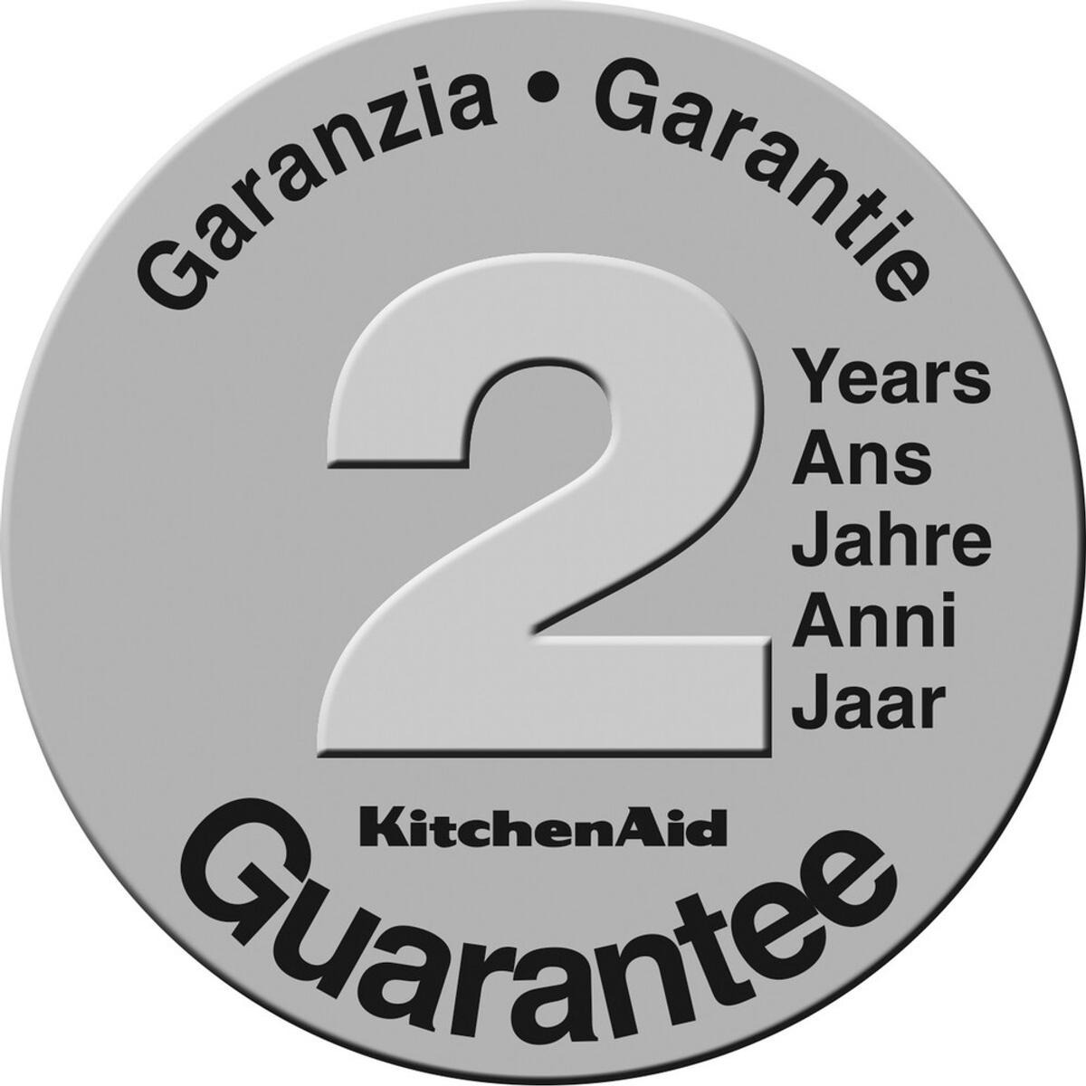 KitchenAid logosu ve '2 Yıl Garanti' yazılı gri bir daire.