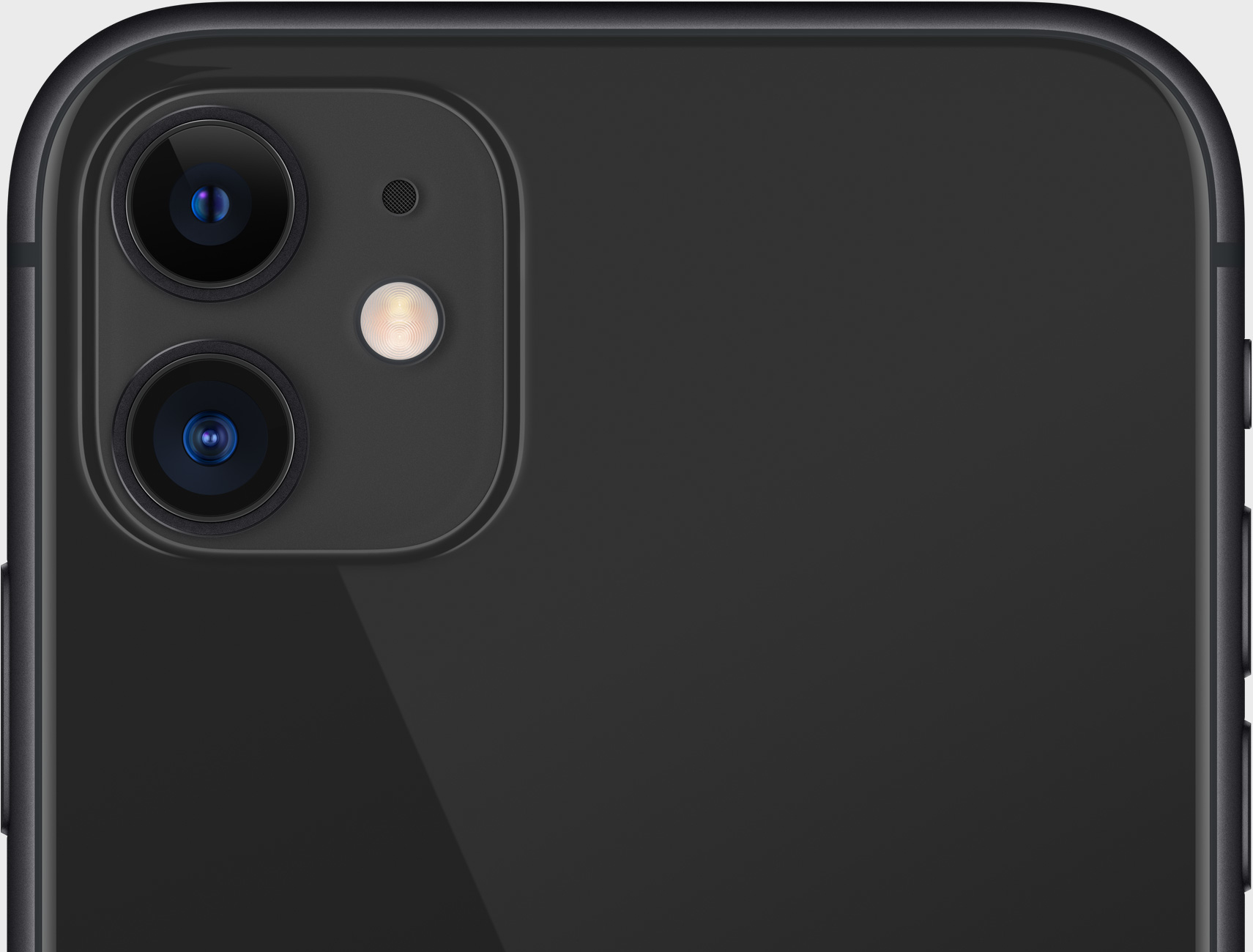 Primo piano del modulo fotocamera nero di uno smartphone con due lenti e un piccolo flash.