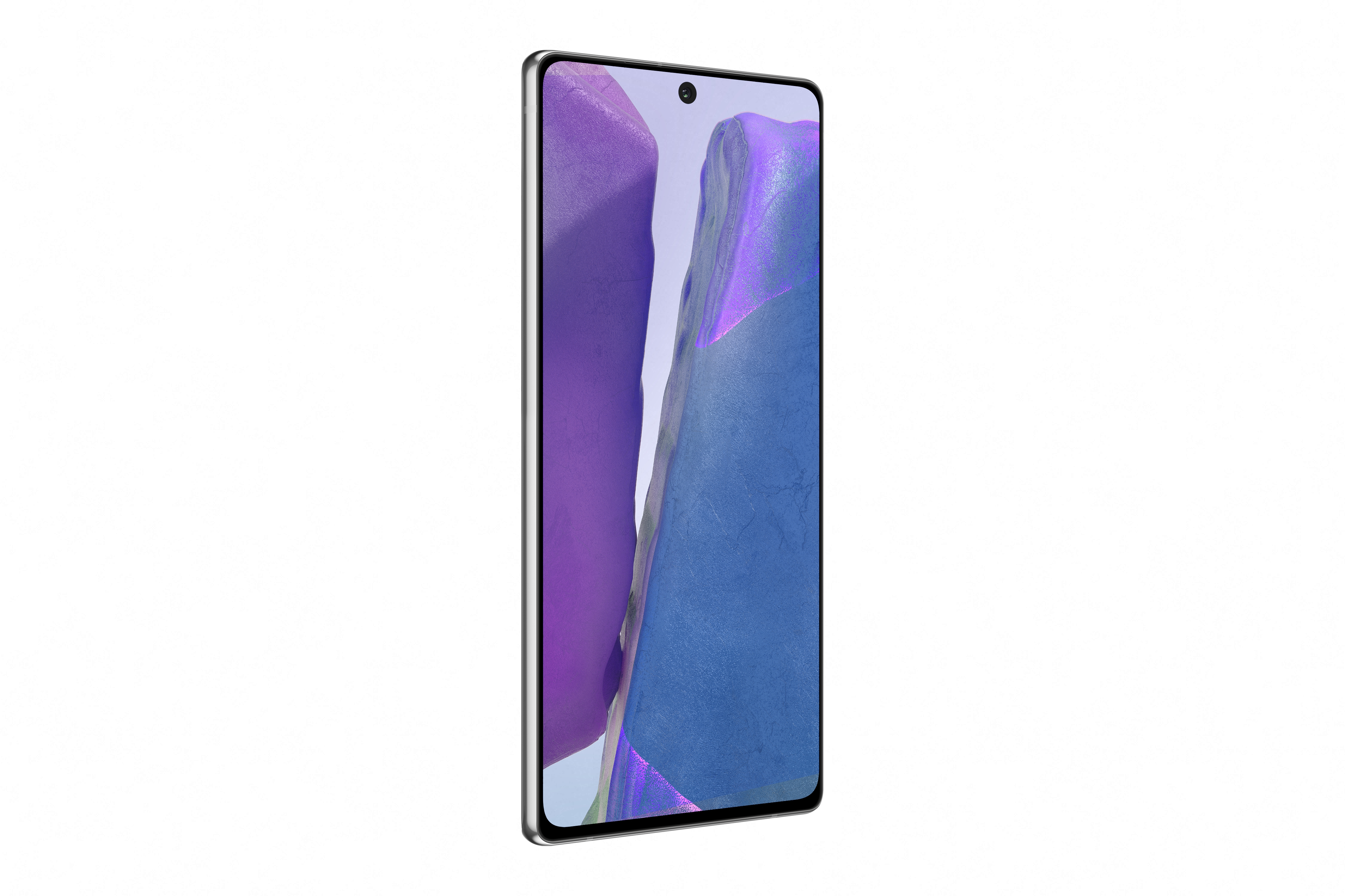 Ein Samsung-Telefon mit einem Bildschirm, der ein lila und blaues Bild zeigt.