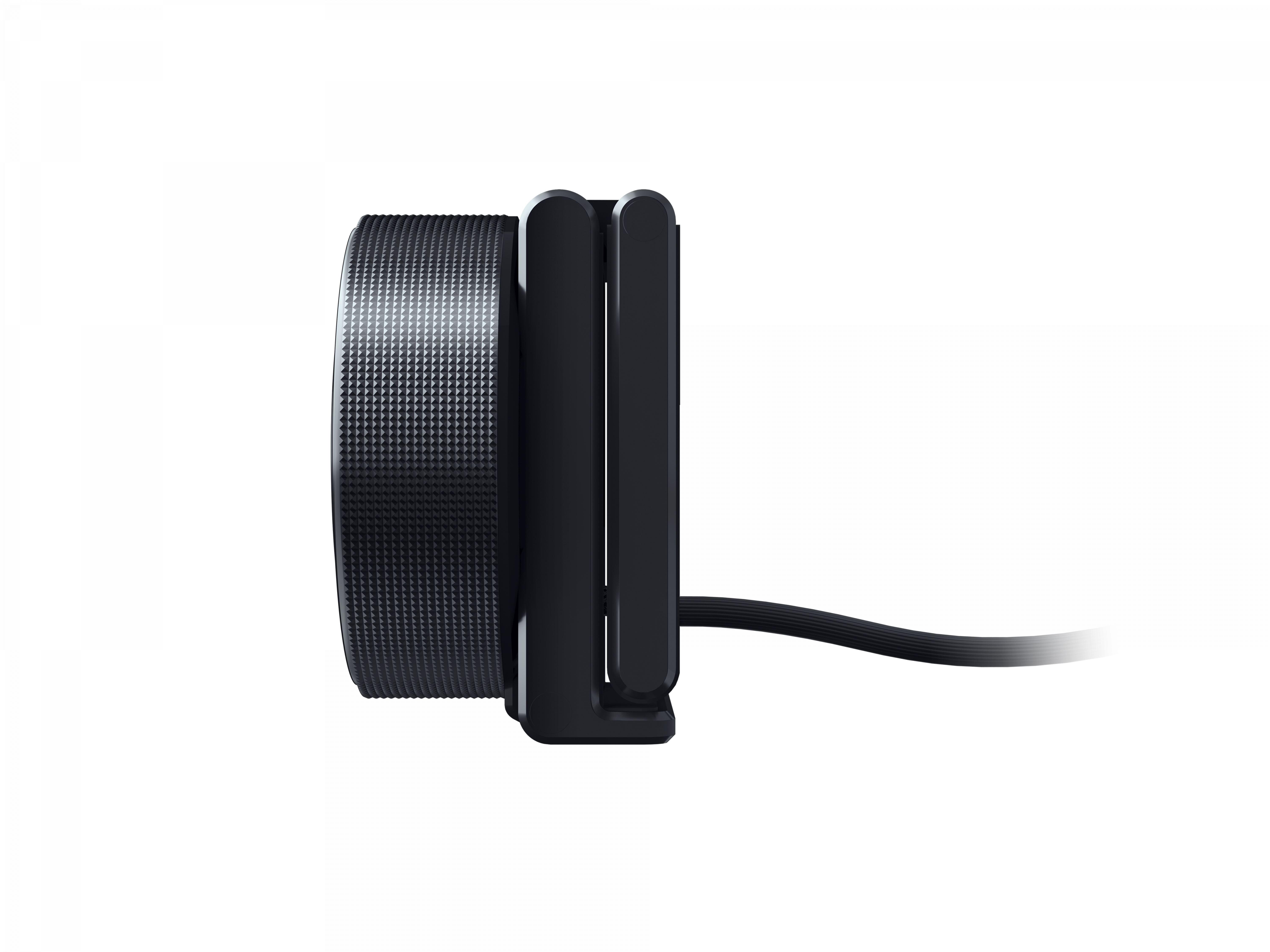 Razer Multifunktionssteuerung. Schwarzes, zylindrisches Rad mit schwarzem Halter und Kabel.