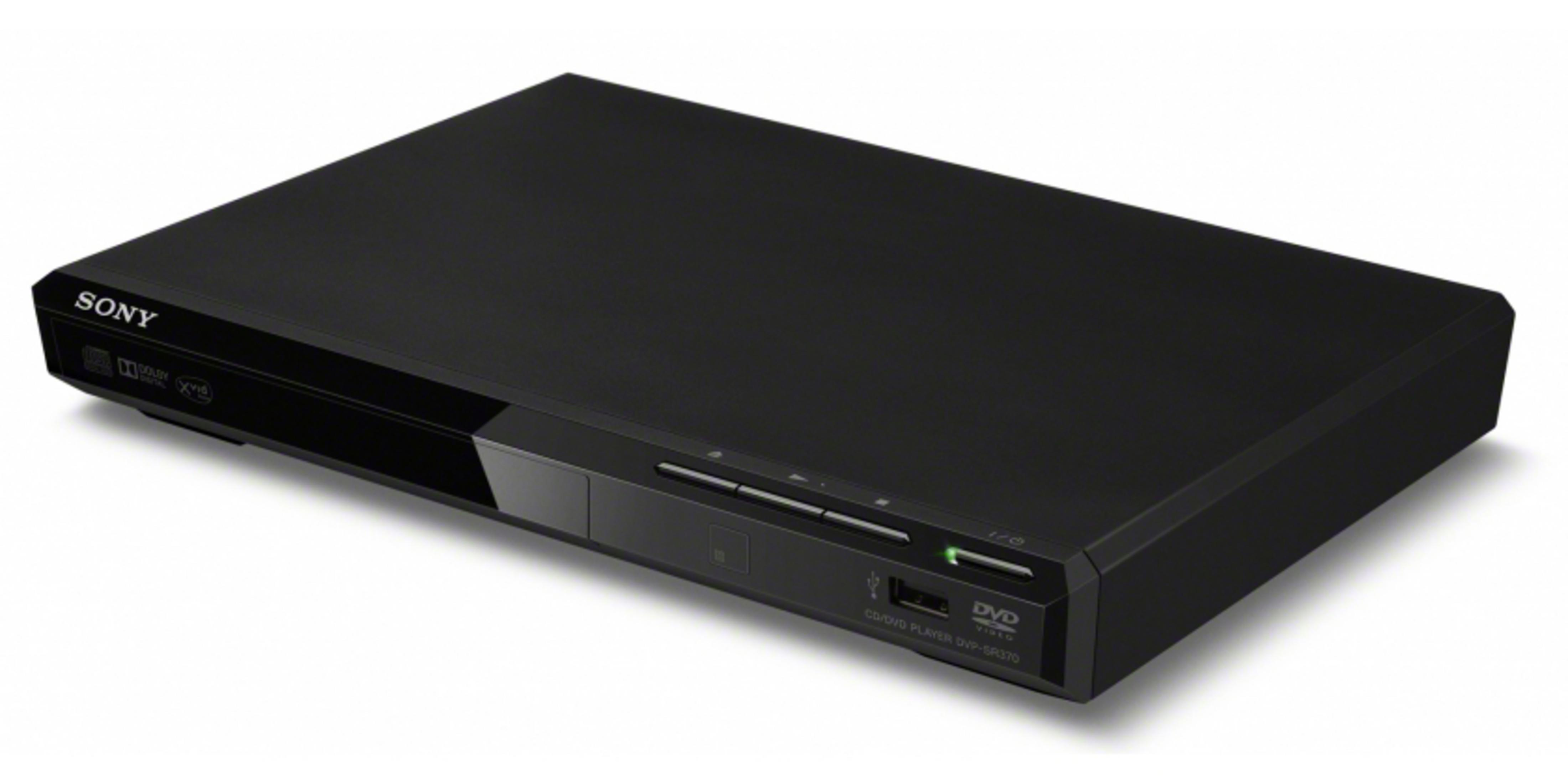 Un lettore DVD nero su una superficie bianca. Il logo Sony è visibile.