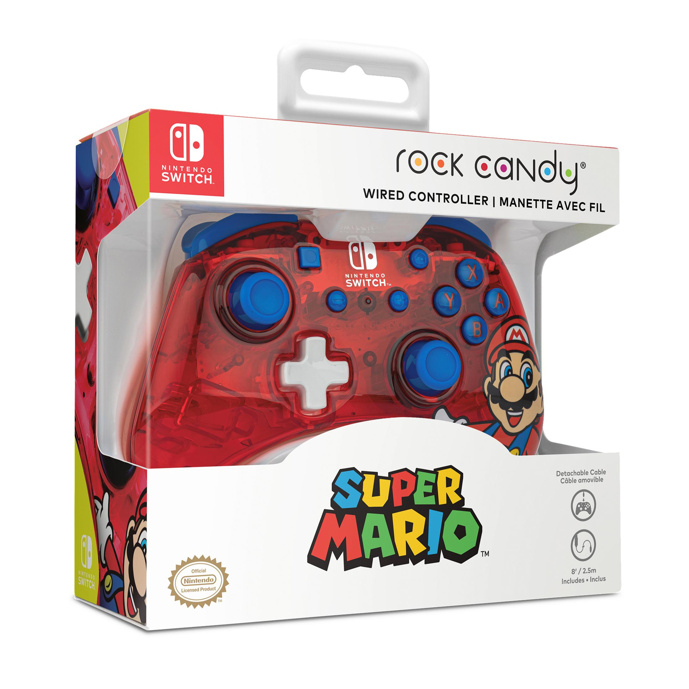 Verpackter roter Nintendo Switch Controller mit Mario-Charakterdesign. Die Box ist rot und weiß.