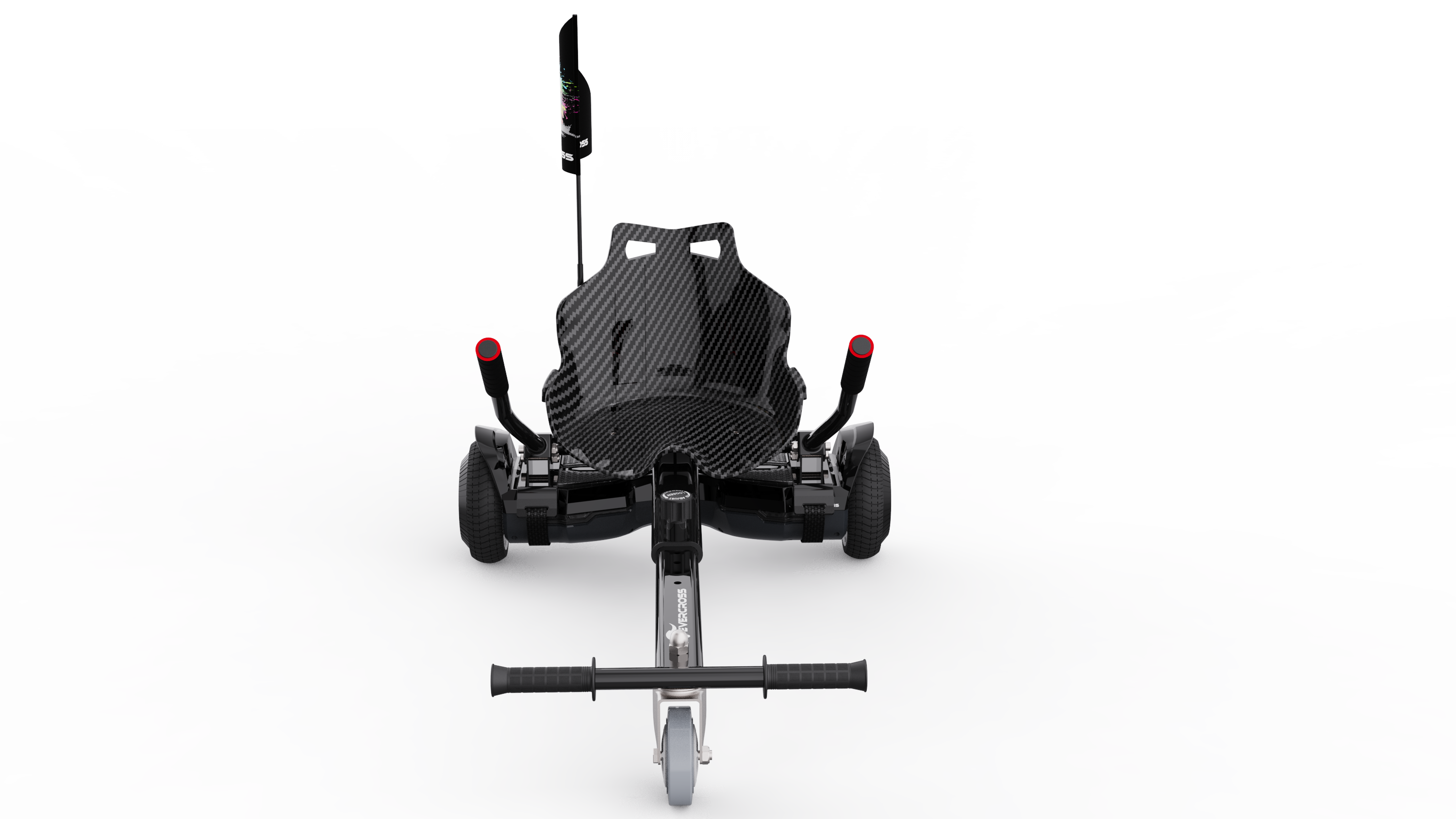 Vista superior de un transportador personal de tres ruedas, con asiento y manillar.