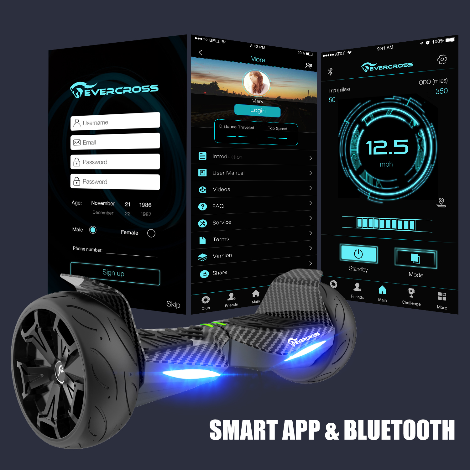 EVERCROSS 6,5 inch App-gestuurde Hoverboards met 4Ah Batterij en Bluetooth, Stoel, 3 Pedaalverlichting voor Verjaardagskinderen en Volwassenen
