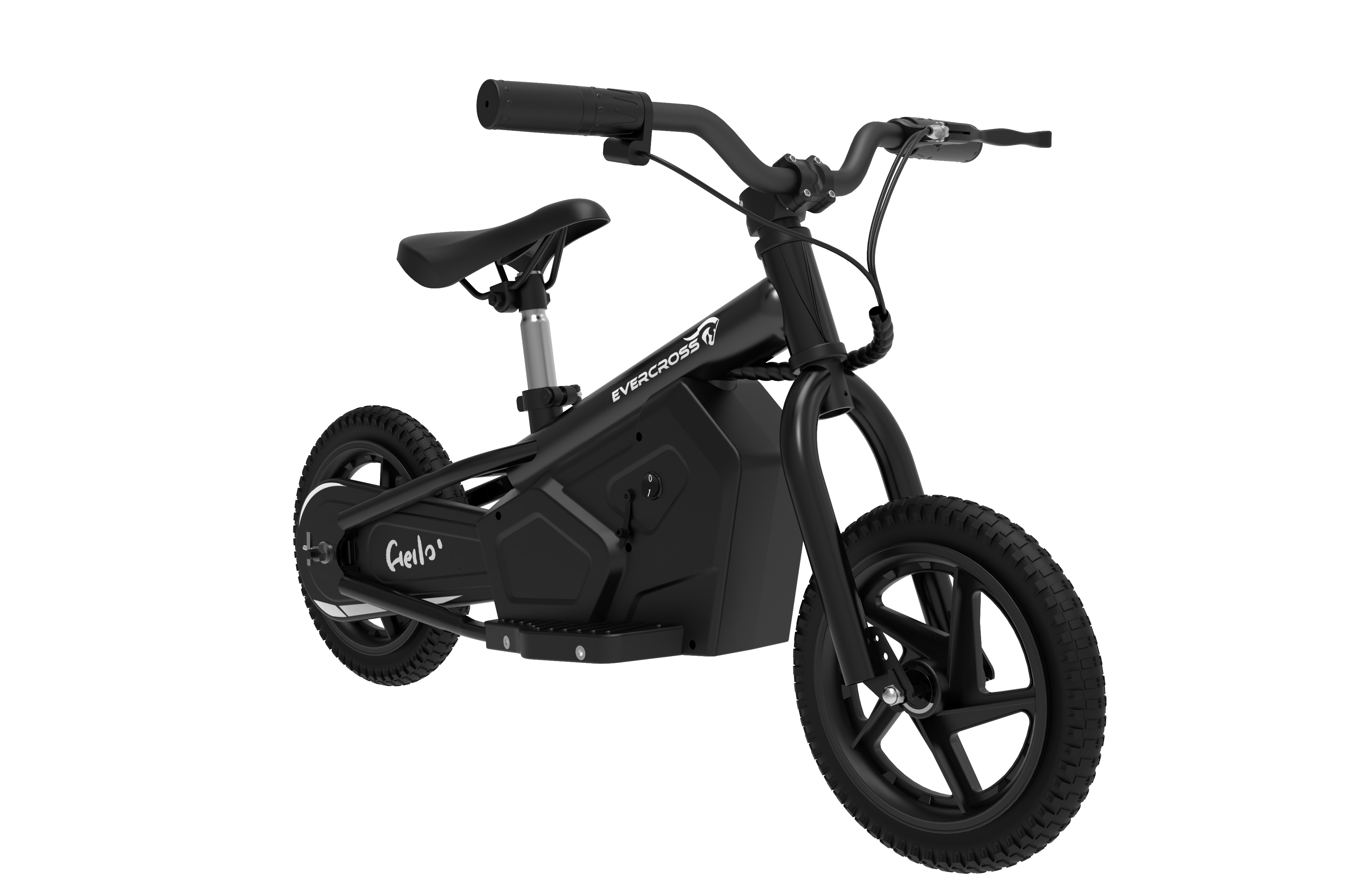 Una bicicleta de equilibrio eléctrica negra con la palabra 'Gielas'.