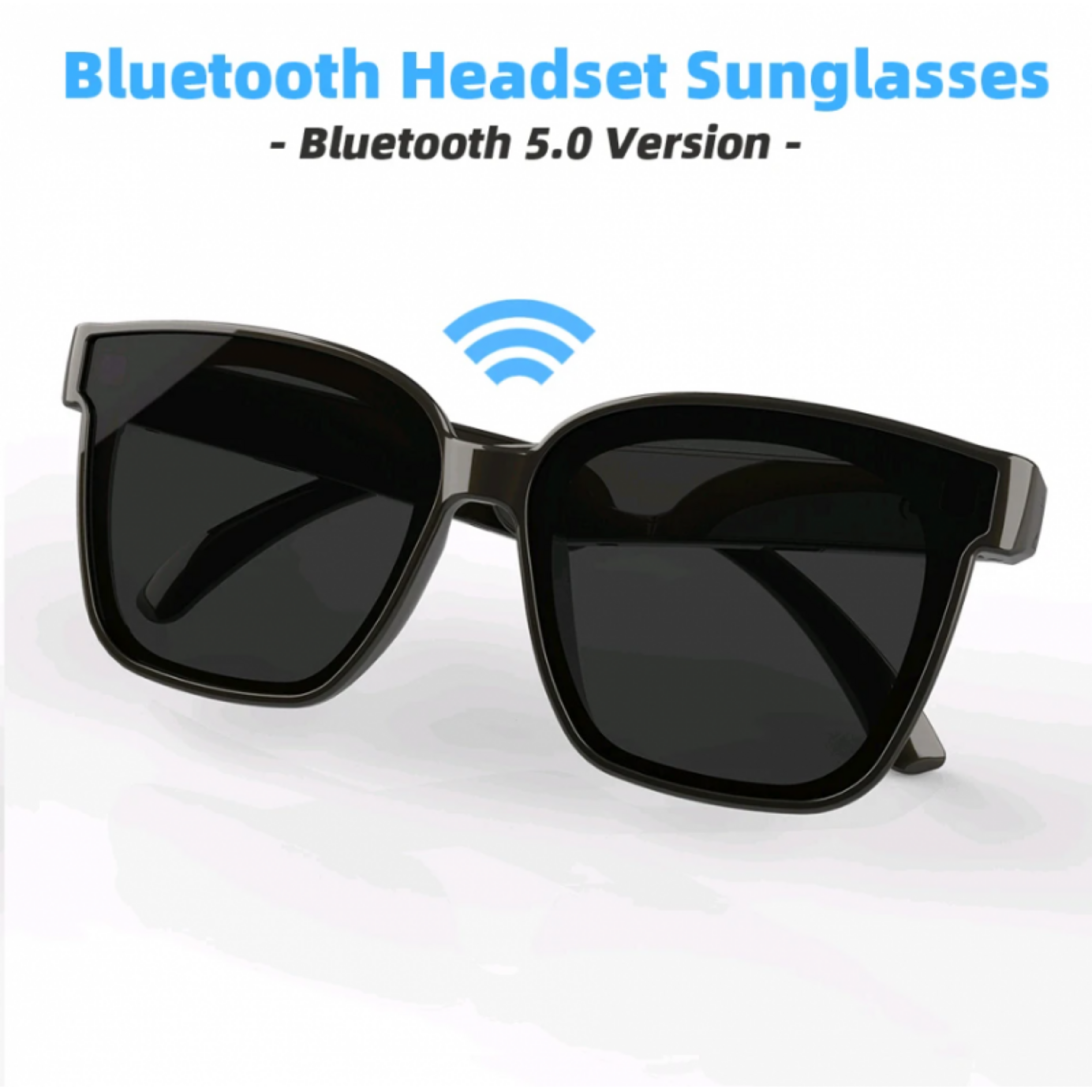 Gafas de sol negras con función de auriculares Bluetooth y logotipo Bluetooth.
