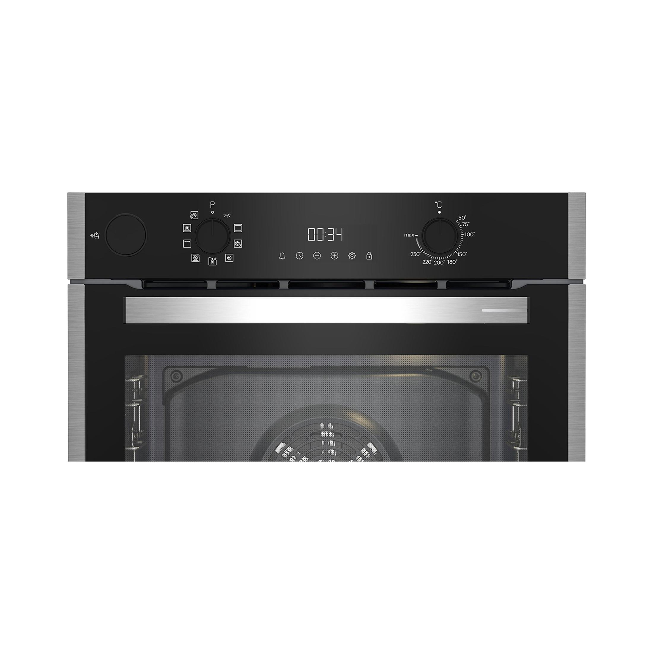 Pannello di controllo del forno con display digitale e controlli di temperatura.