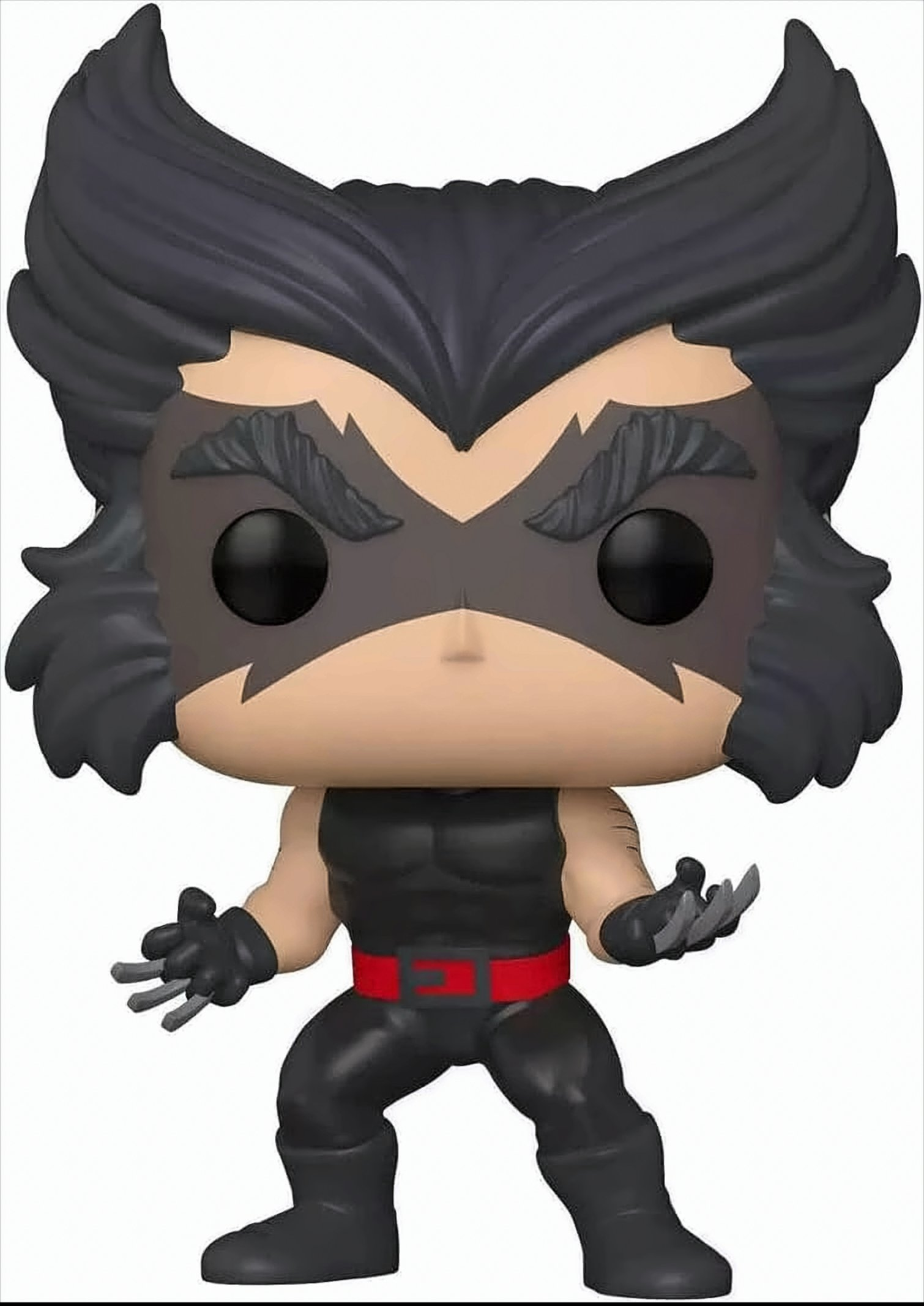 Funko Pop! Wolverine-Figur mit ausgefahrenen Krallen, in Schwarz und Rot.