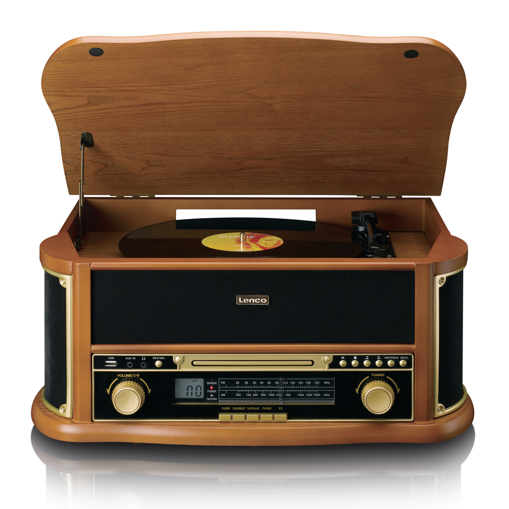 LENCO Classic Phono TCD-2551 WD Retro Bluetooth USB FM Radyo CD Kaset Plak Çalar Pikap Ahşap