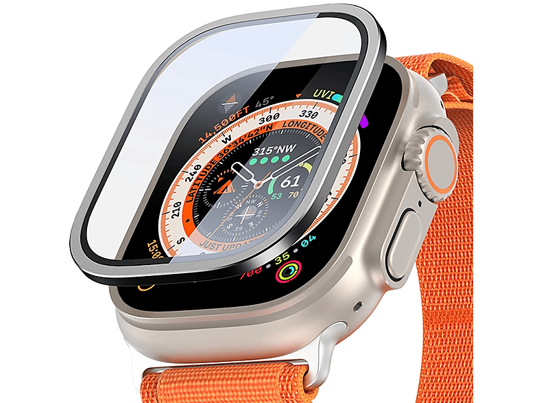 WIGENTO Aluminiumlegierung Hülle + H9 Hart Glas Watch Schutz Hülle (für Apple Watch Ultra 1 + 2 49mm)