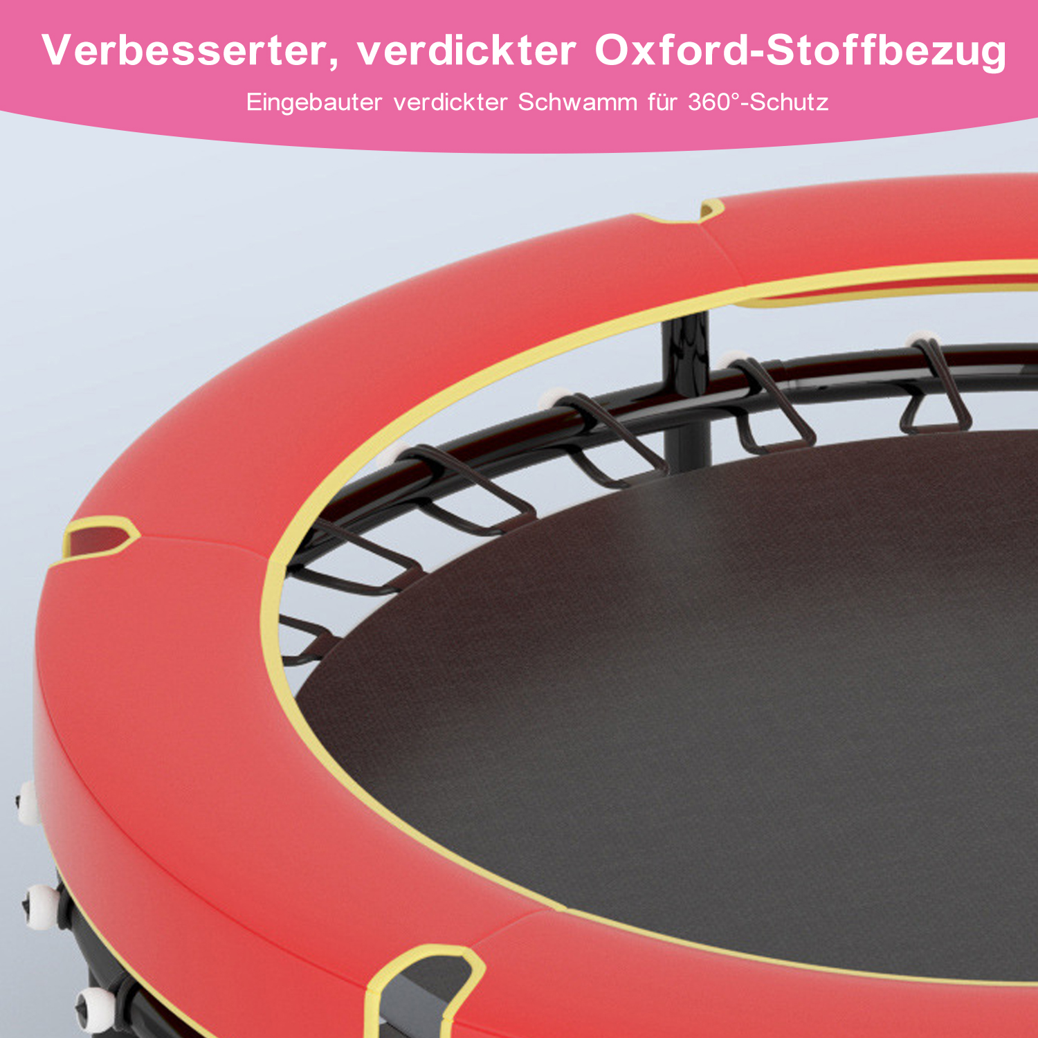 Rotes und schwarzes Mini-Trampolin mit Schutzkante.