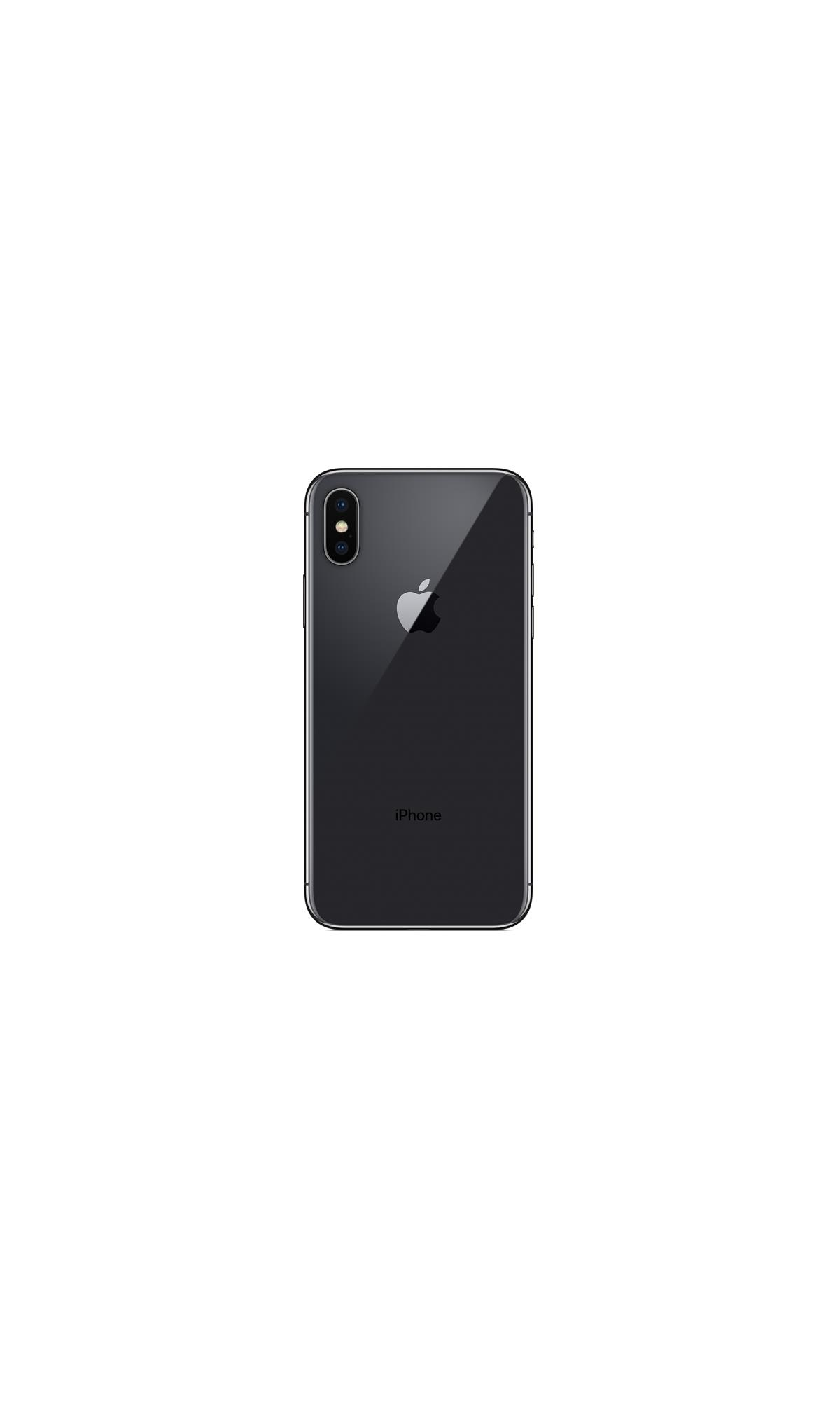 Un iPhone negro, vista trasera. El logo de Apple está en el centro y la cámara arriba.