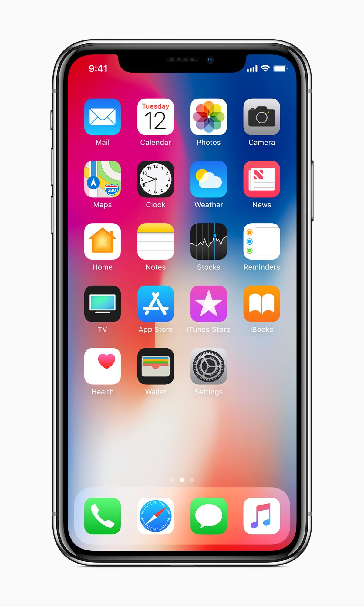 iPhone con iconos de aplicaciones en pantalla. La hora es 9:41 y la fecha es martes 12.