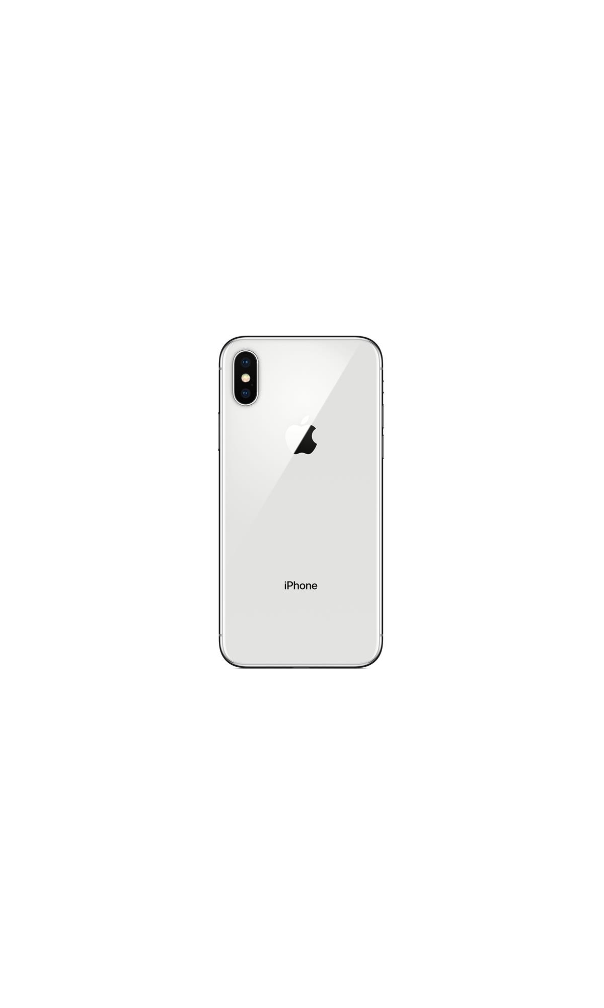 Vista trasera de un iPhone blanco con el logo de Apple sobre fondo blanco.