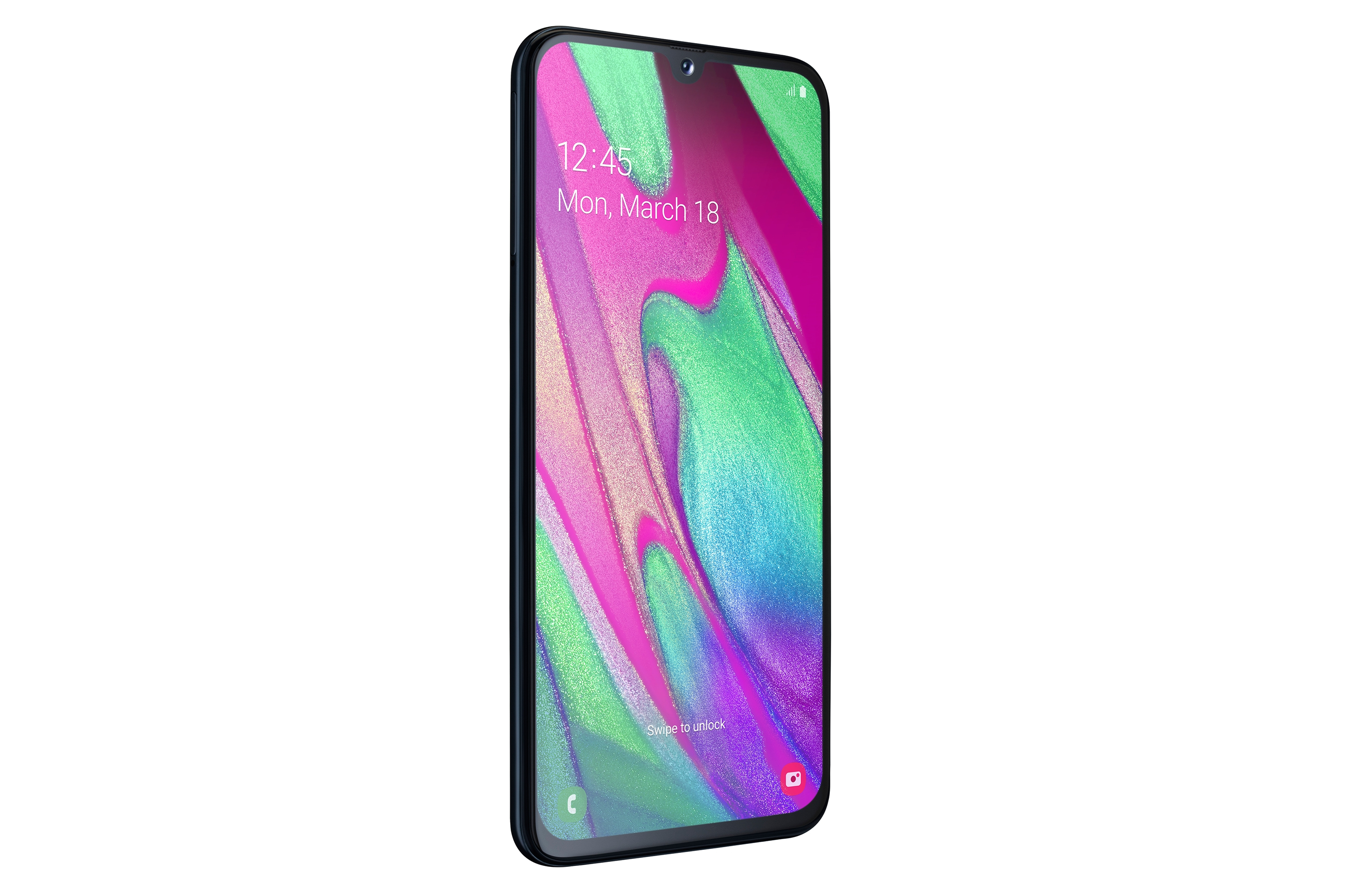 Smartphone mit einem bunten abstrakten Design. Das Telefon hat einen gebogenen Bildschirm.