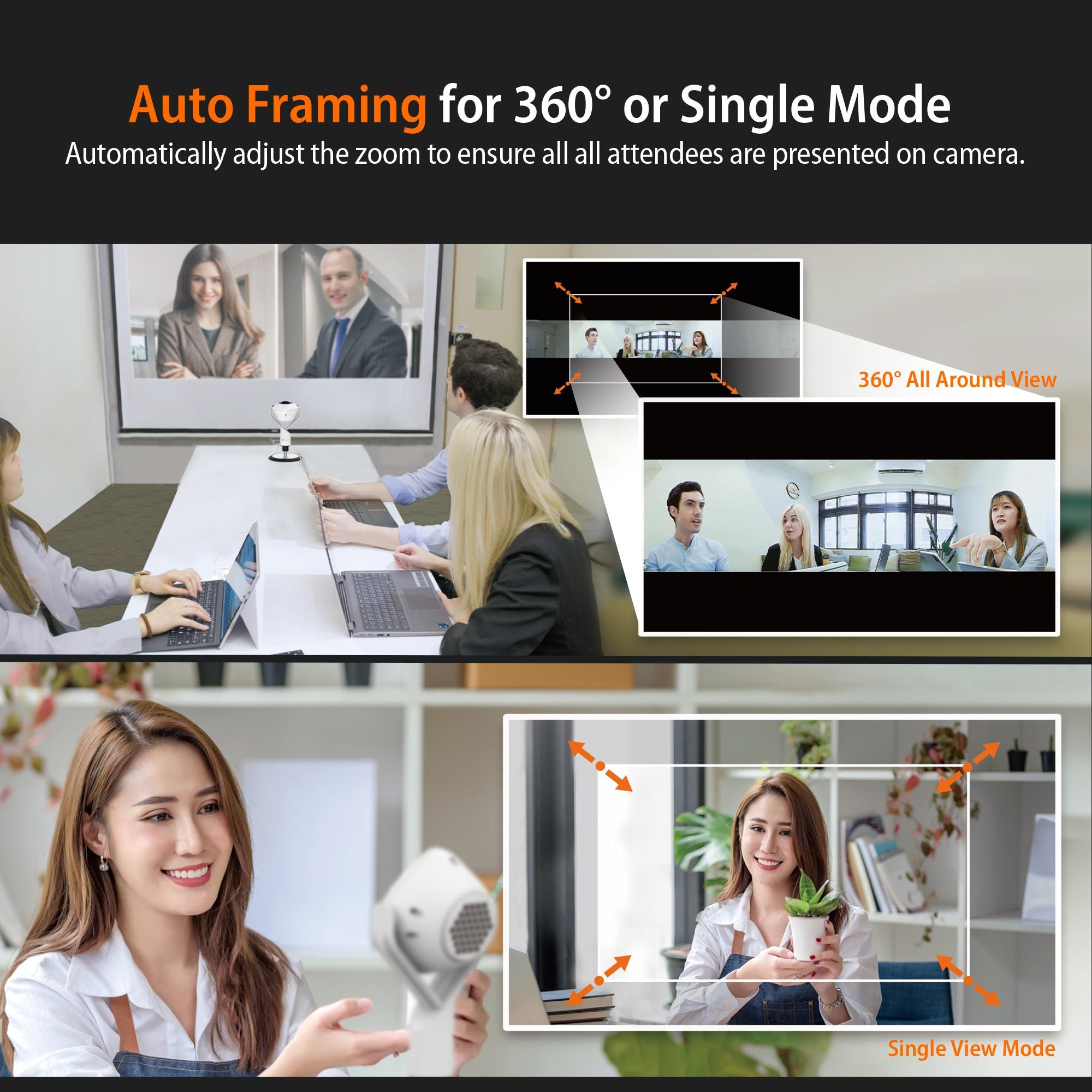 Ludzie na spotkaniu z kamerą internetową. Kamera internetowa jest na środku stołu.