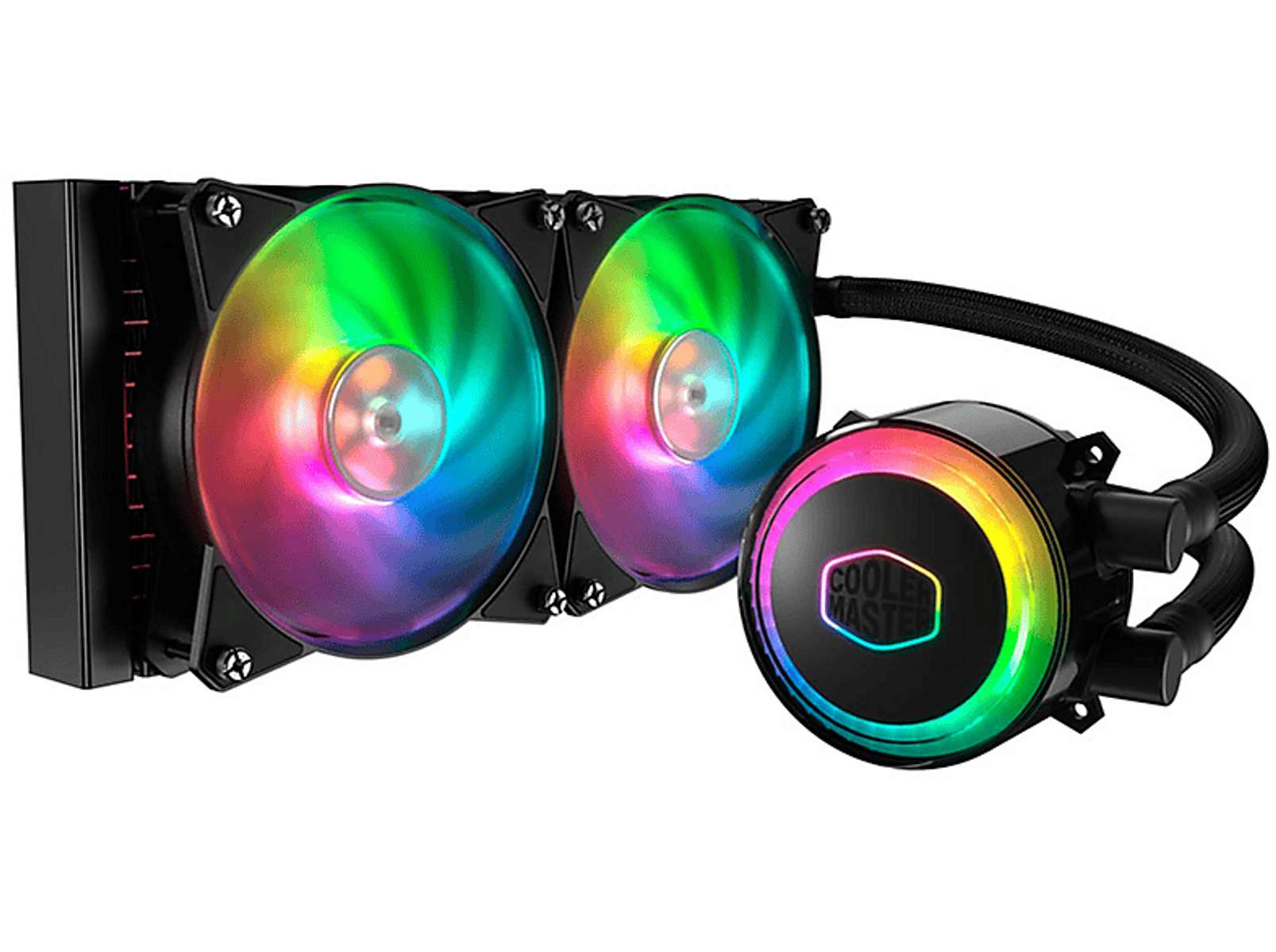 Dissipatore a liquido Cooler Master con ventole e luci RGB.