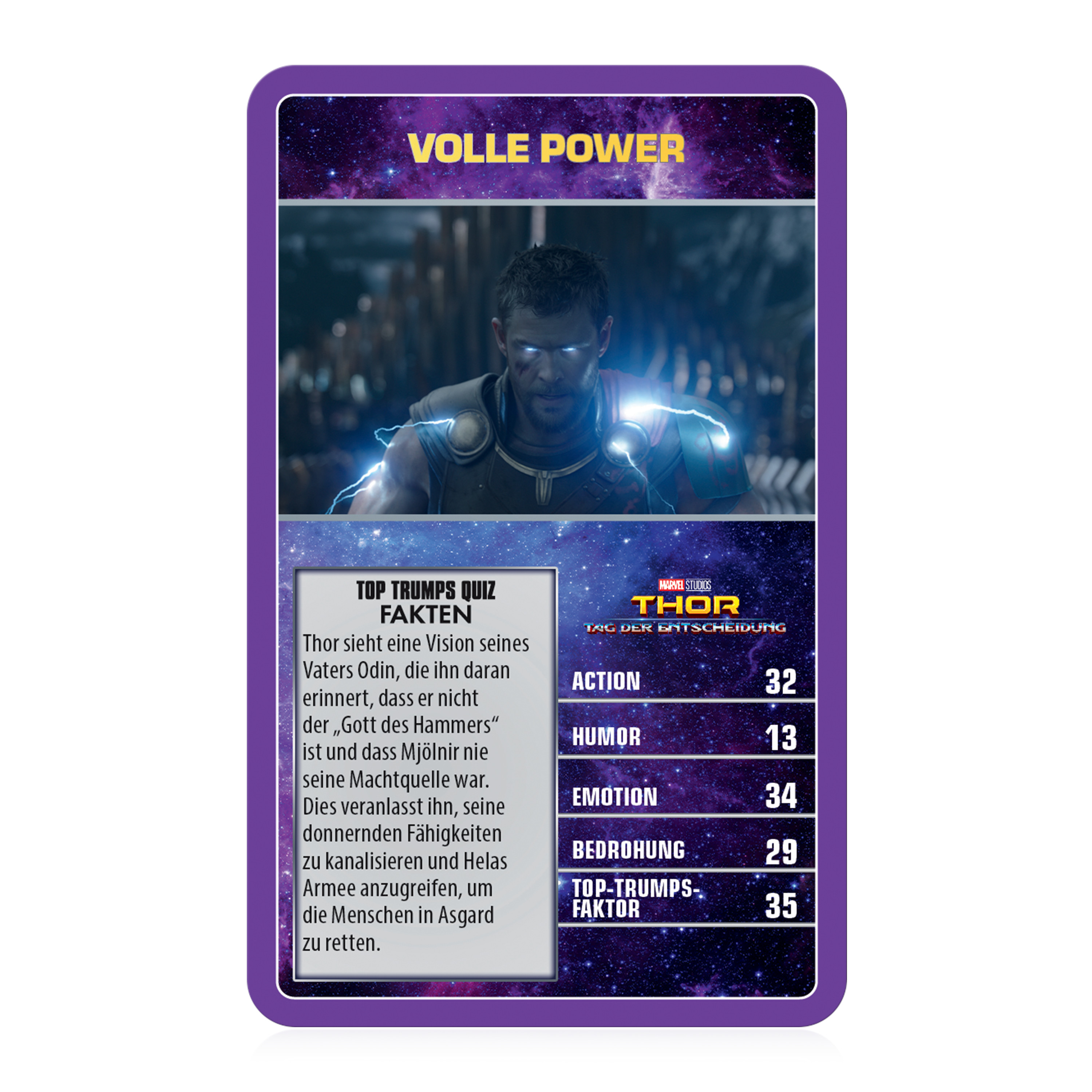 Thor Sammelkarte mit Text und Bild aus dem Film.