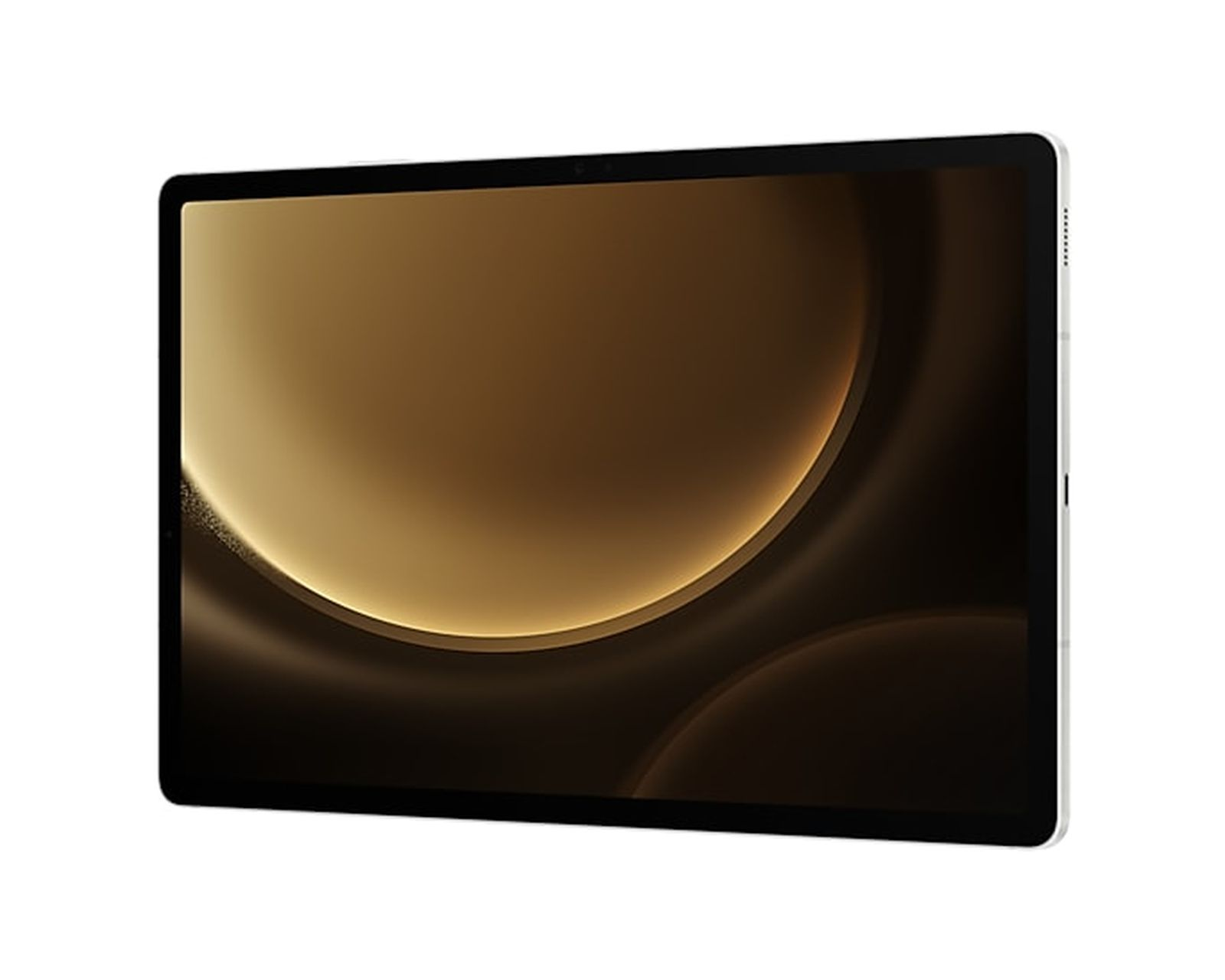 Tablet pokazujący złote i ciemne tło z czarną ramką.