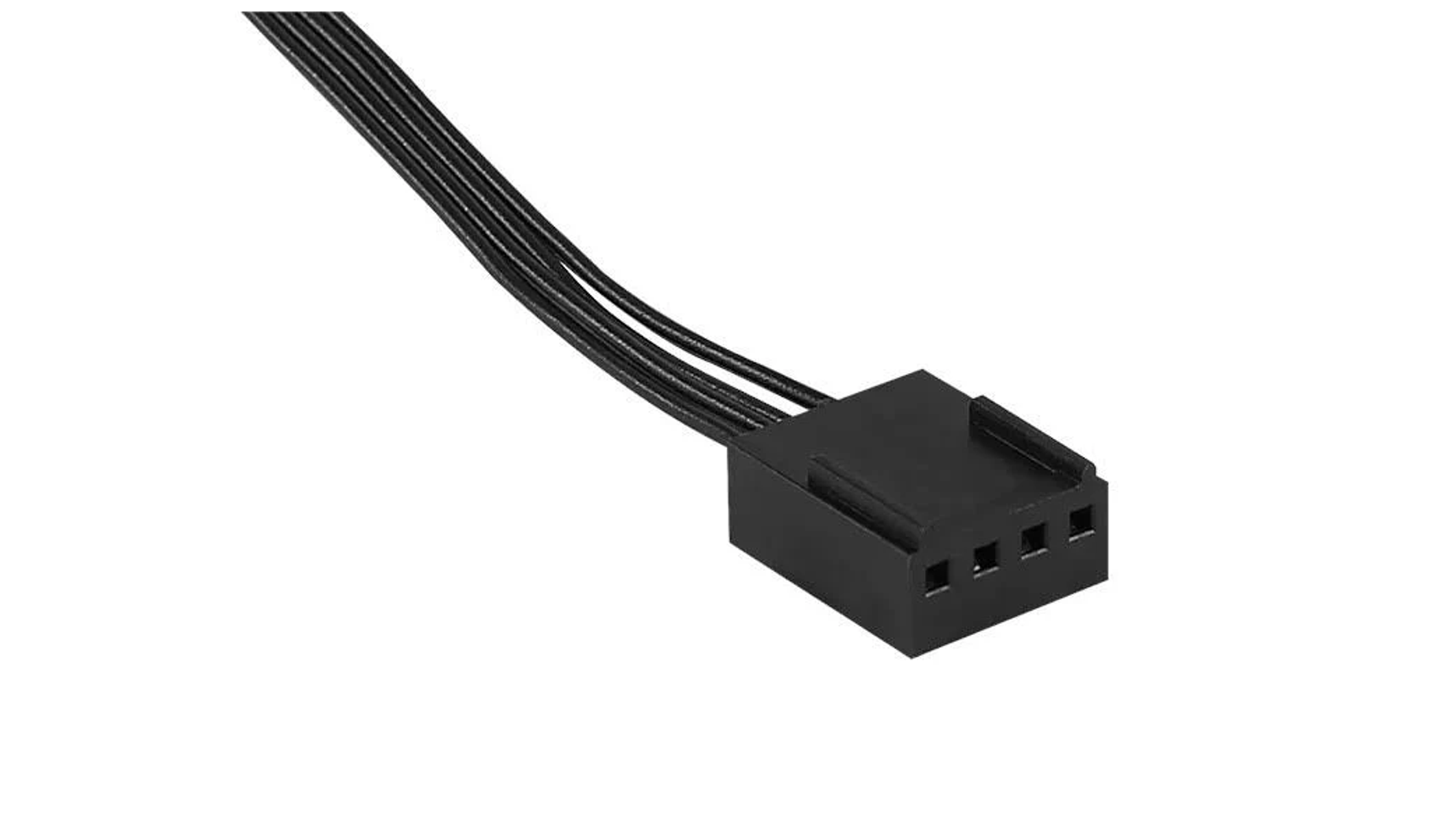 Schwarzer Stecker mit vier Drähten, für Computerkomponente oder ähnliches.