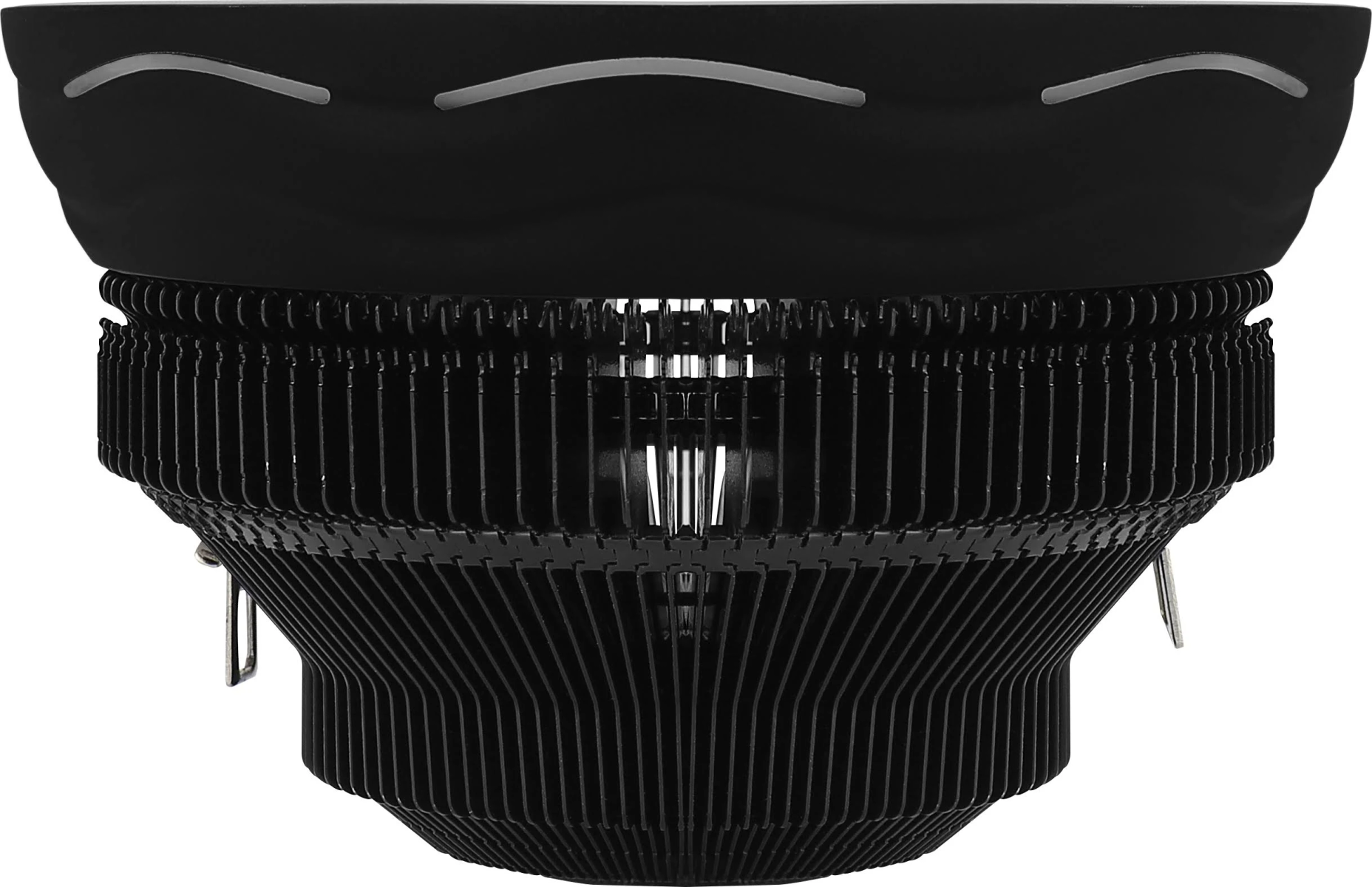 Schwarzer CPU-Kühler mit vielen Kühlrippen.