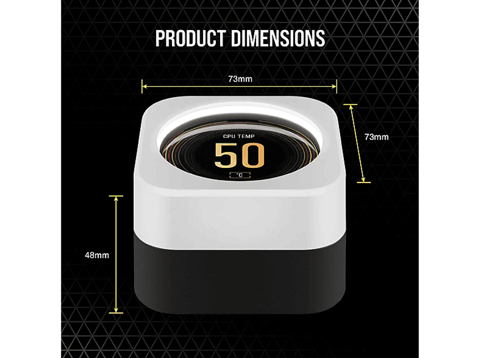 Un enfriador de CPU blanco y negro con una pantalla digital que muestra la temperatura.