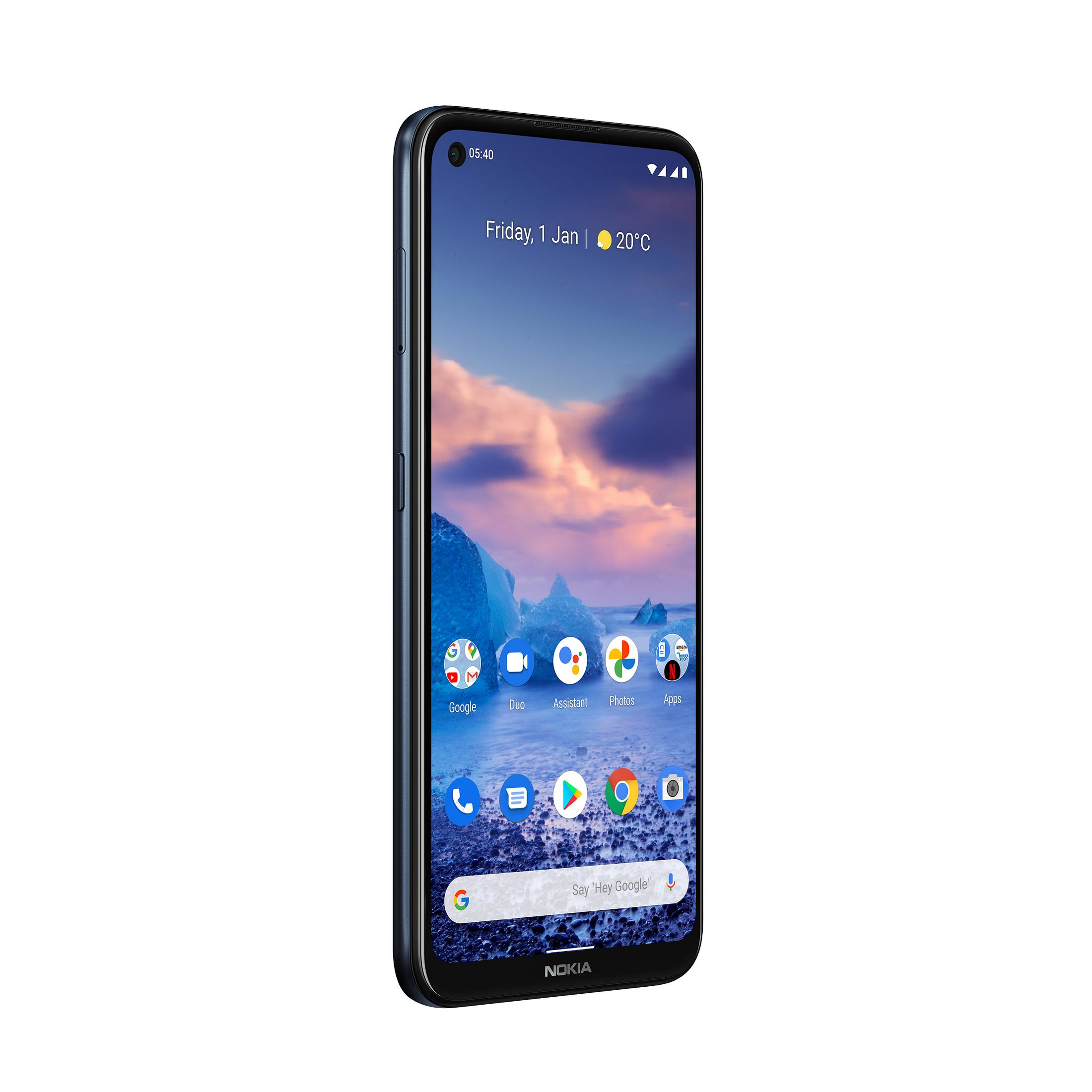 Smartphone, der einen Startbildschirm anzeigt. Es zeigt Symbole für Google, Duo, Assistant, Fotos und andere Apps.