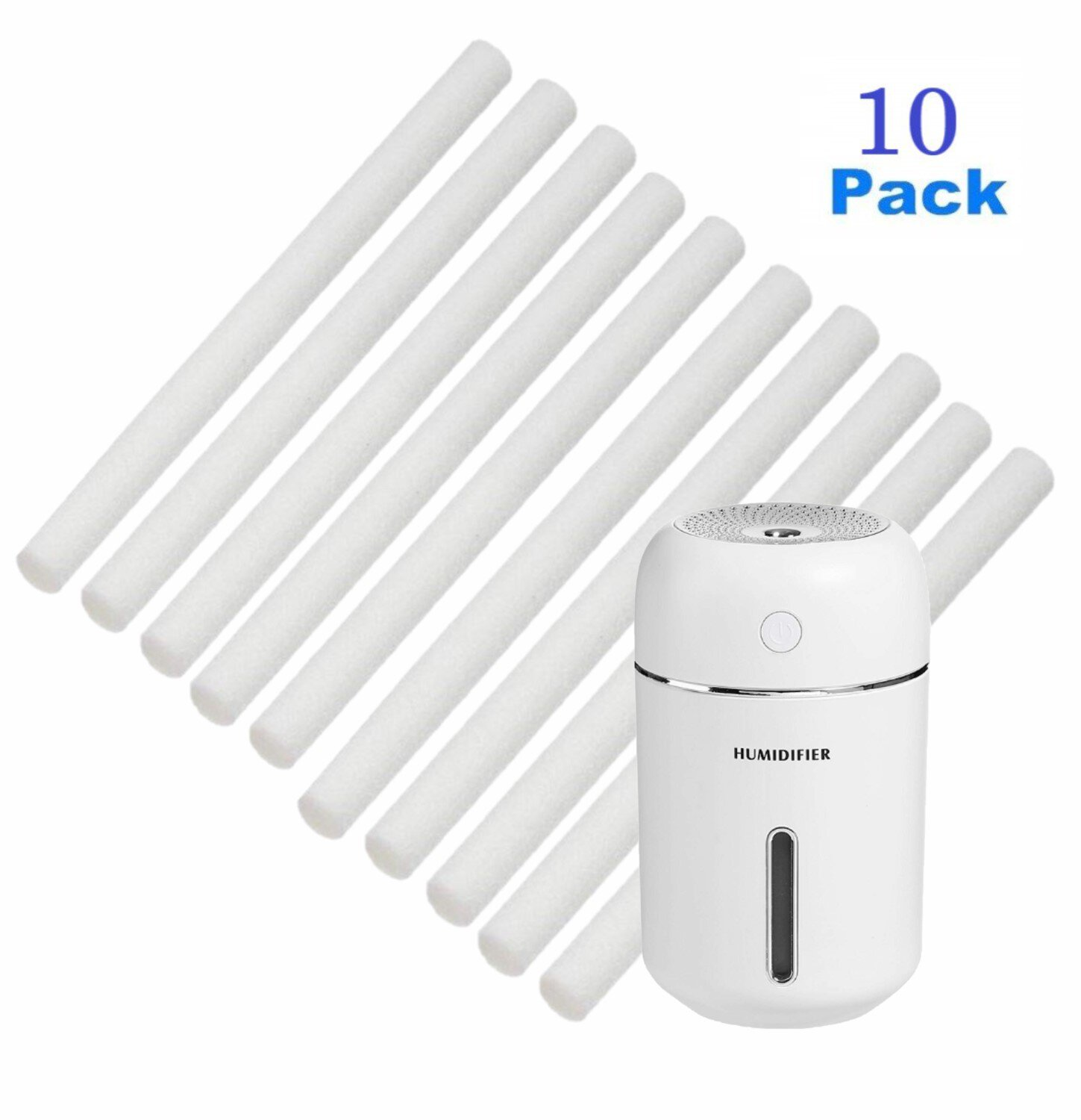 Weißer Luftbefeuchter mit 10 weißen Absorptionsstäbchen.