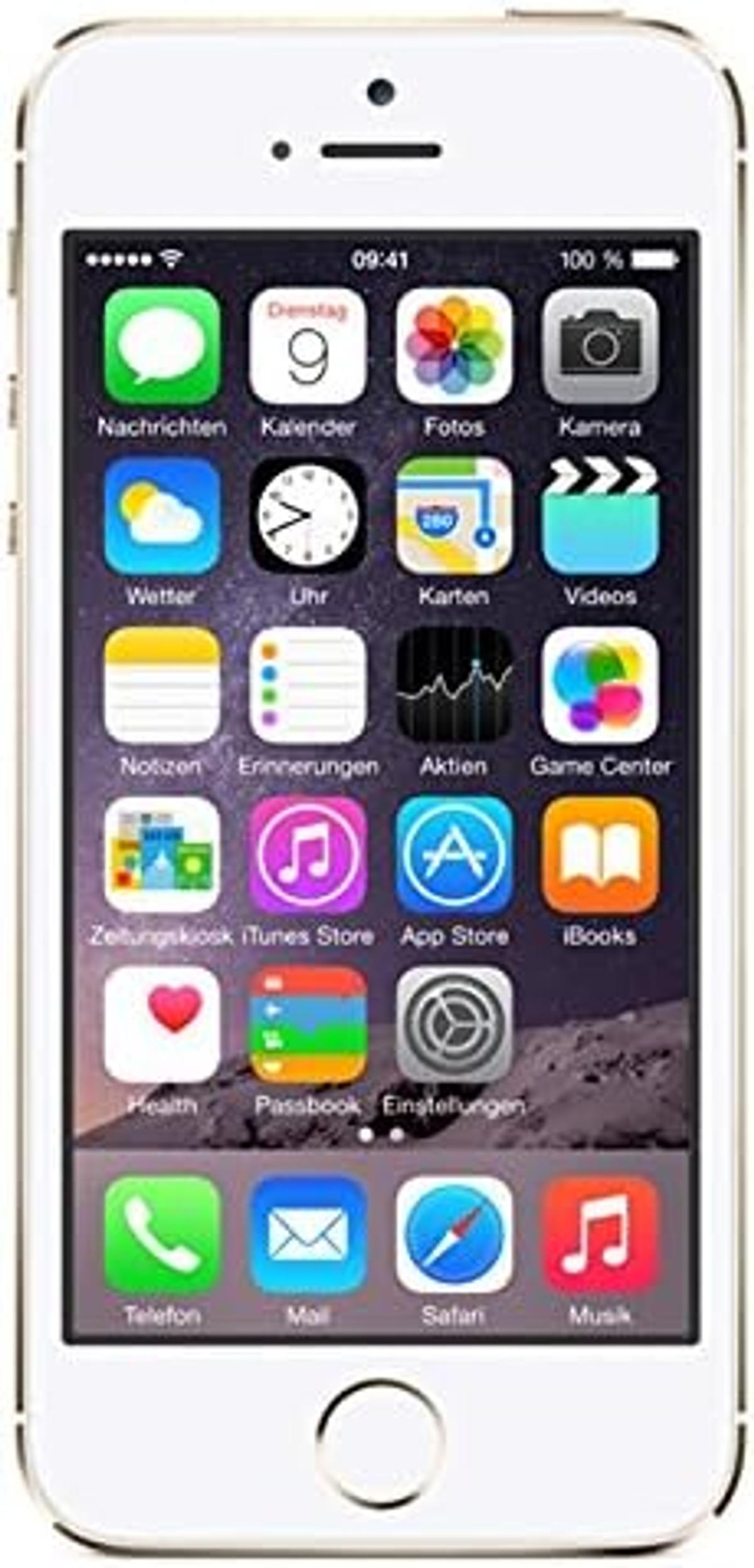 Ein weißes und goldenes iPhone mit App-Symbolen auf dem Bildschirm.
