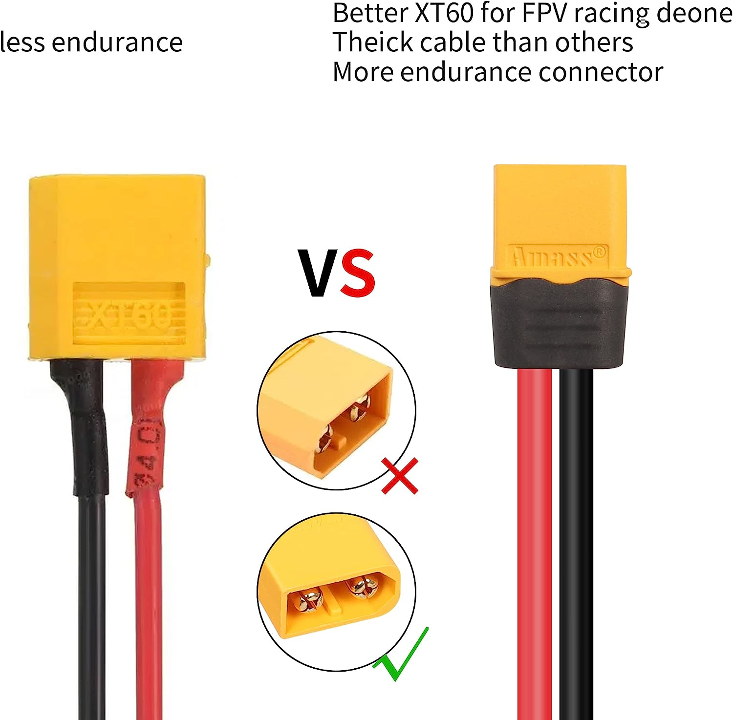 Steckverbinder-Vergleich: gelbe und rote Stecker vs. gelbe und schwarze Stecker.