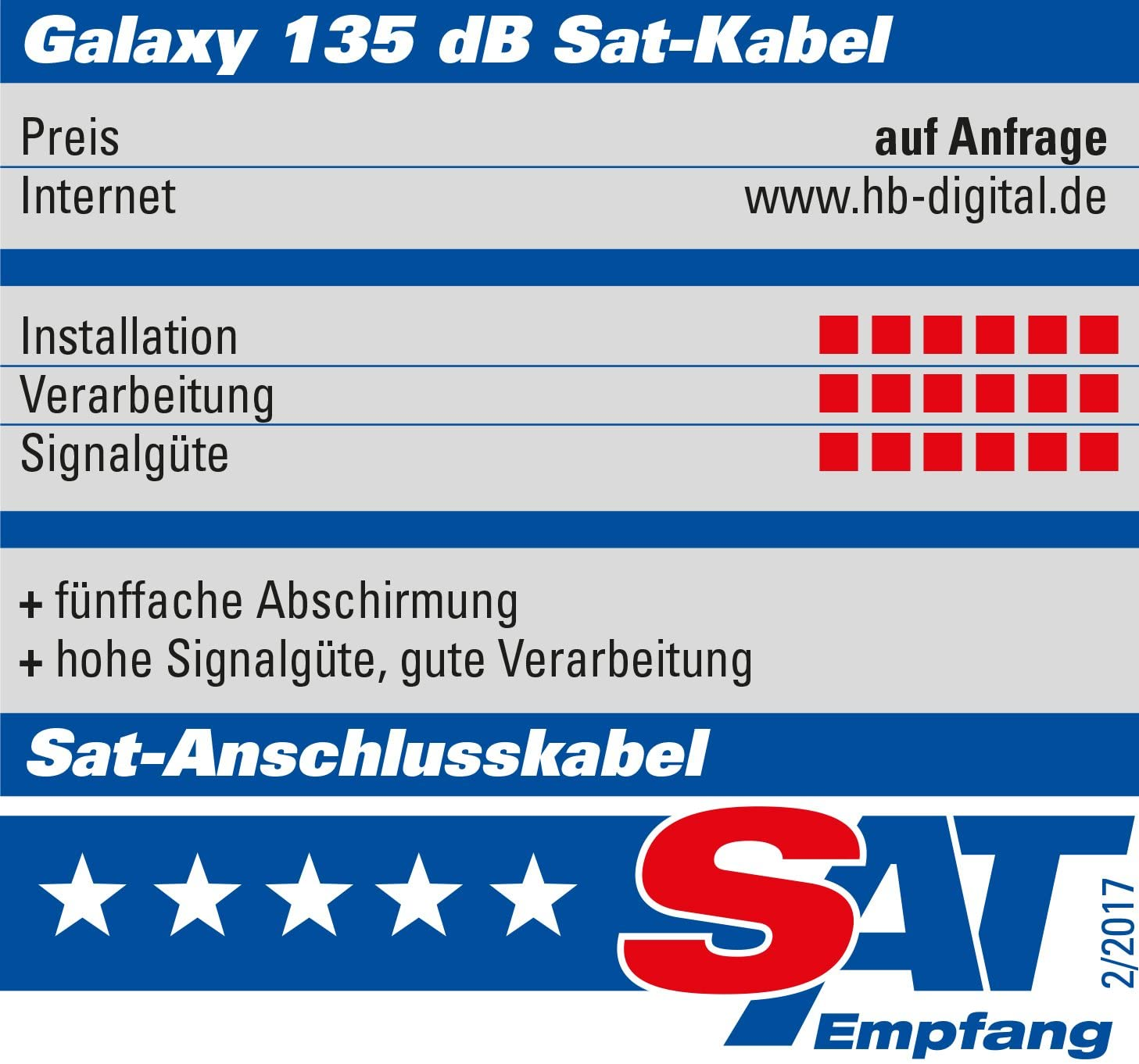 Galaxy 135 dB Sat-Kabel mit Bewertung und Logo.