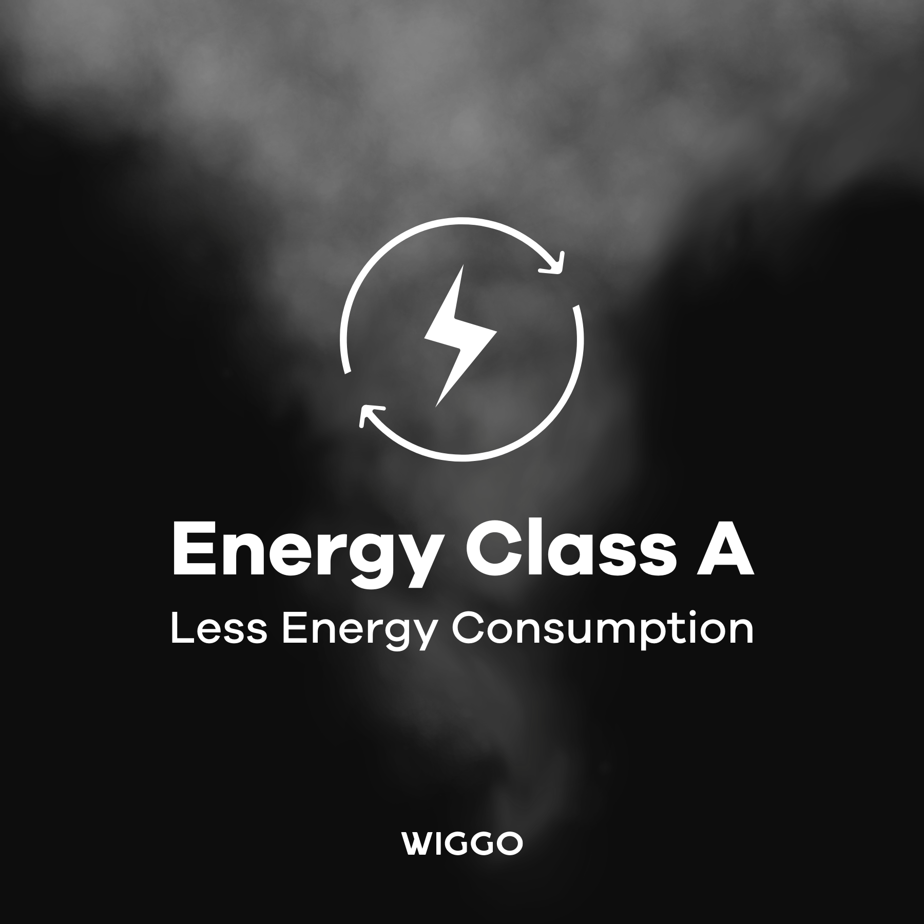 Energy Class A graphic, white lightning bolt in a circle with arrows, on a smoky background.