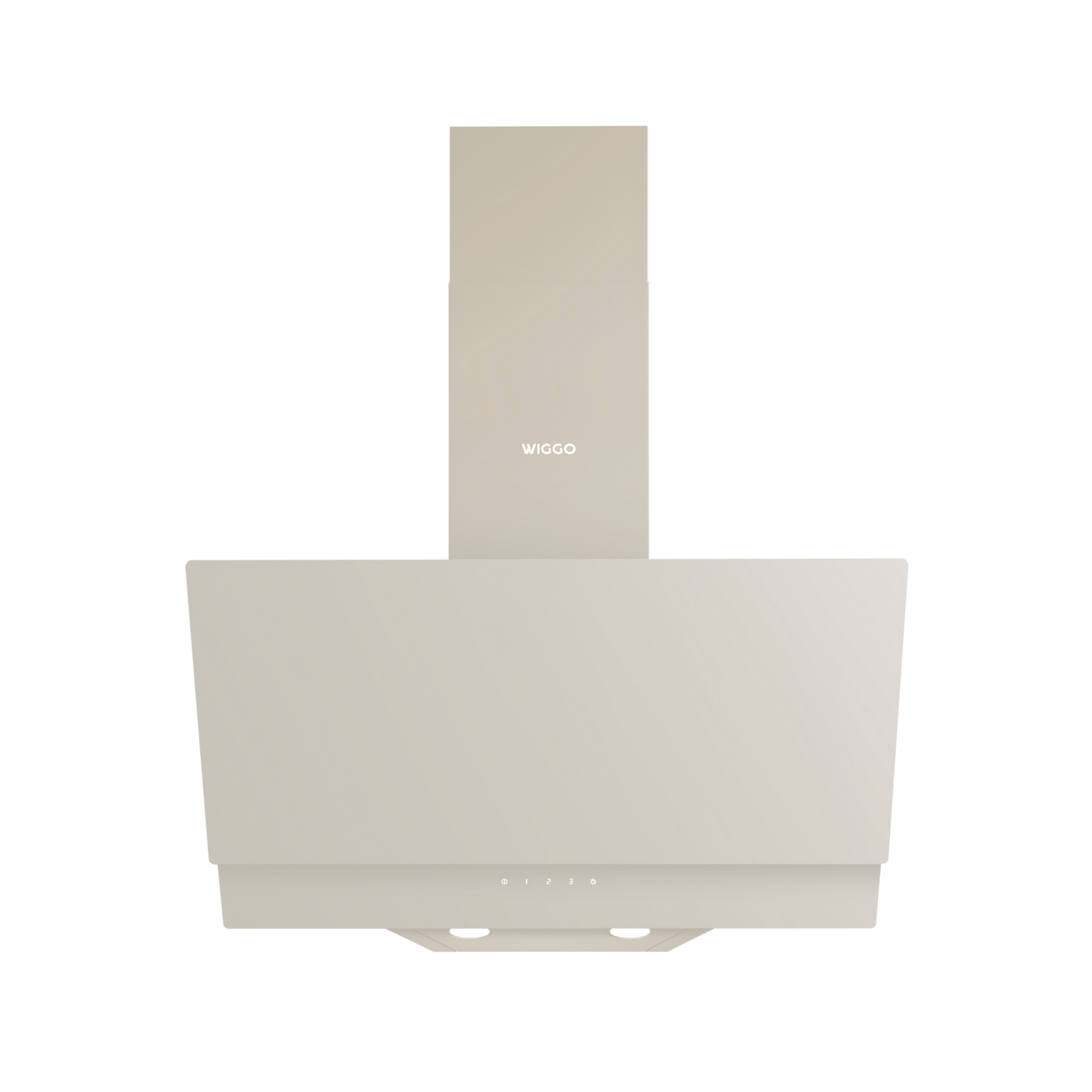 Hotte aspirante beige avec trois boutons de commande, avec la marque WIGGO sur le devant.
