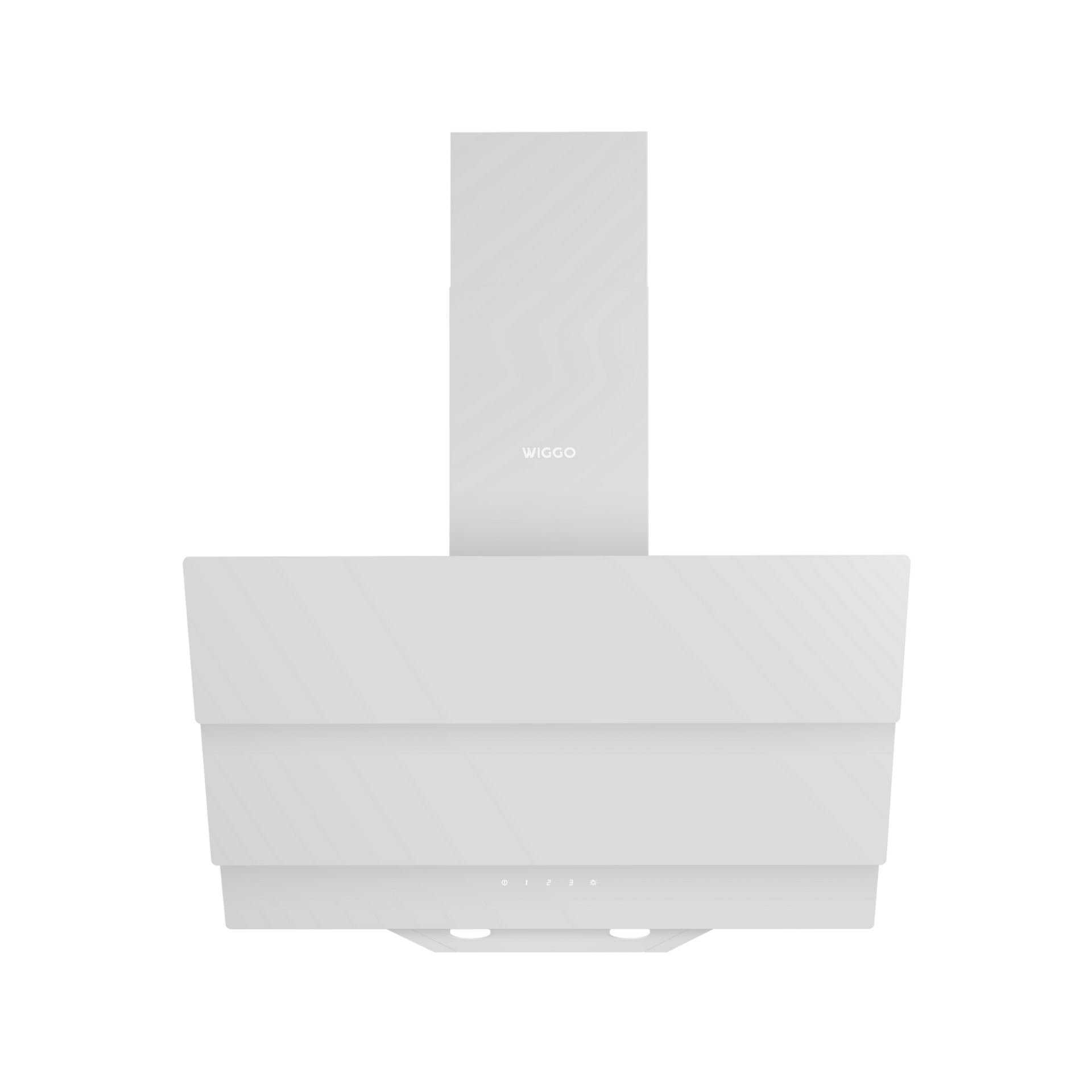 Hotte aspirante blanche avec un design simple, fond blanc.