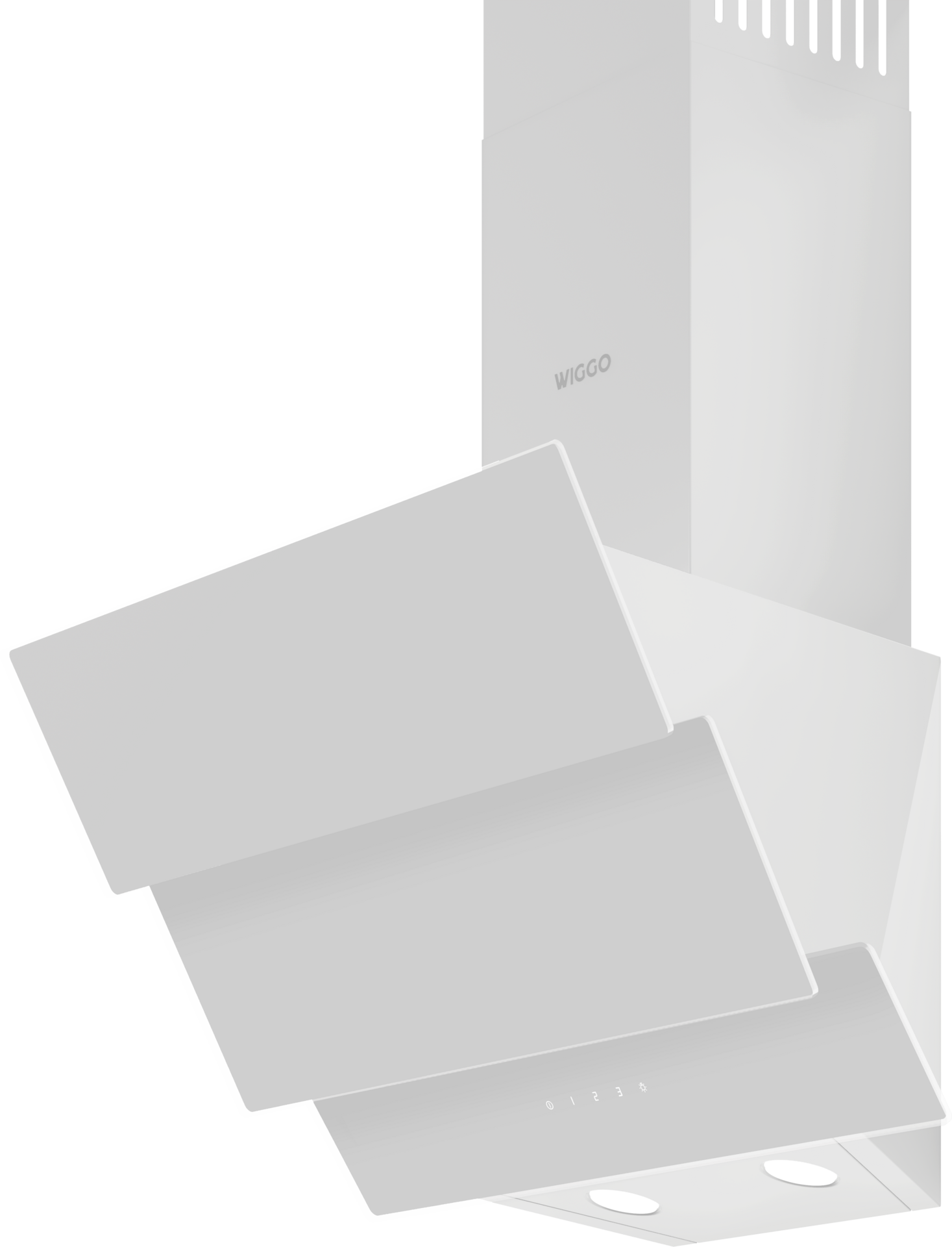 Hotte blanche avec un design superposé unique. Logo Wiggo visible en haut.