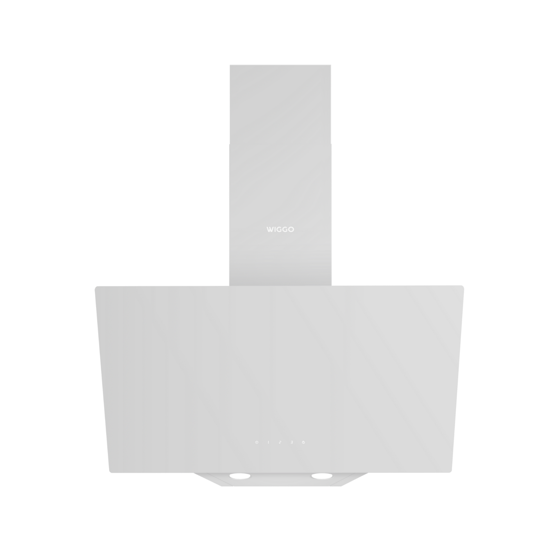 Hotte de cuisine blanche, design rectangulaire, avec une cheminée centrale et deux lumières vers le bas.