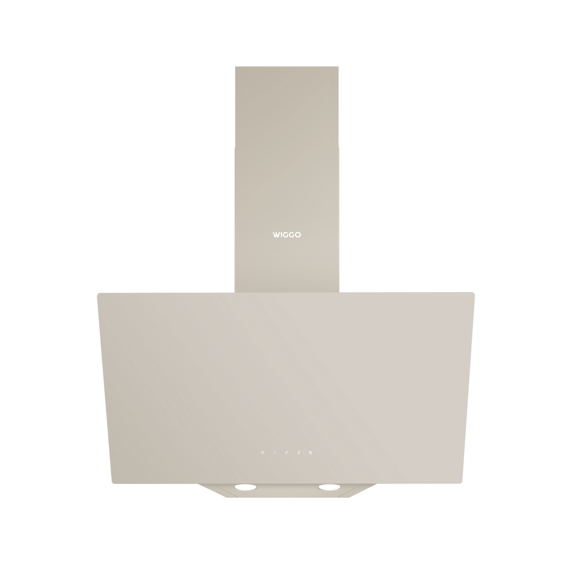 Hotte beige avec la marque 'WIGGO'. Fond blanc. Trois boutons de commande.