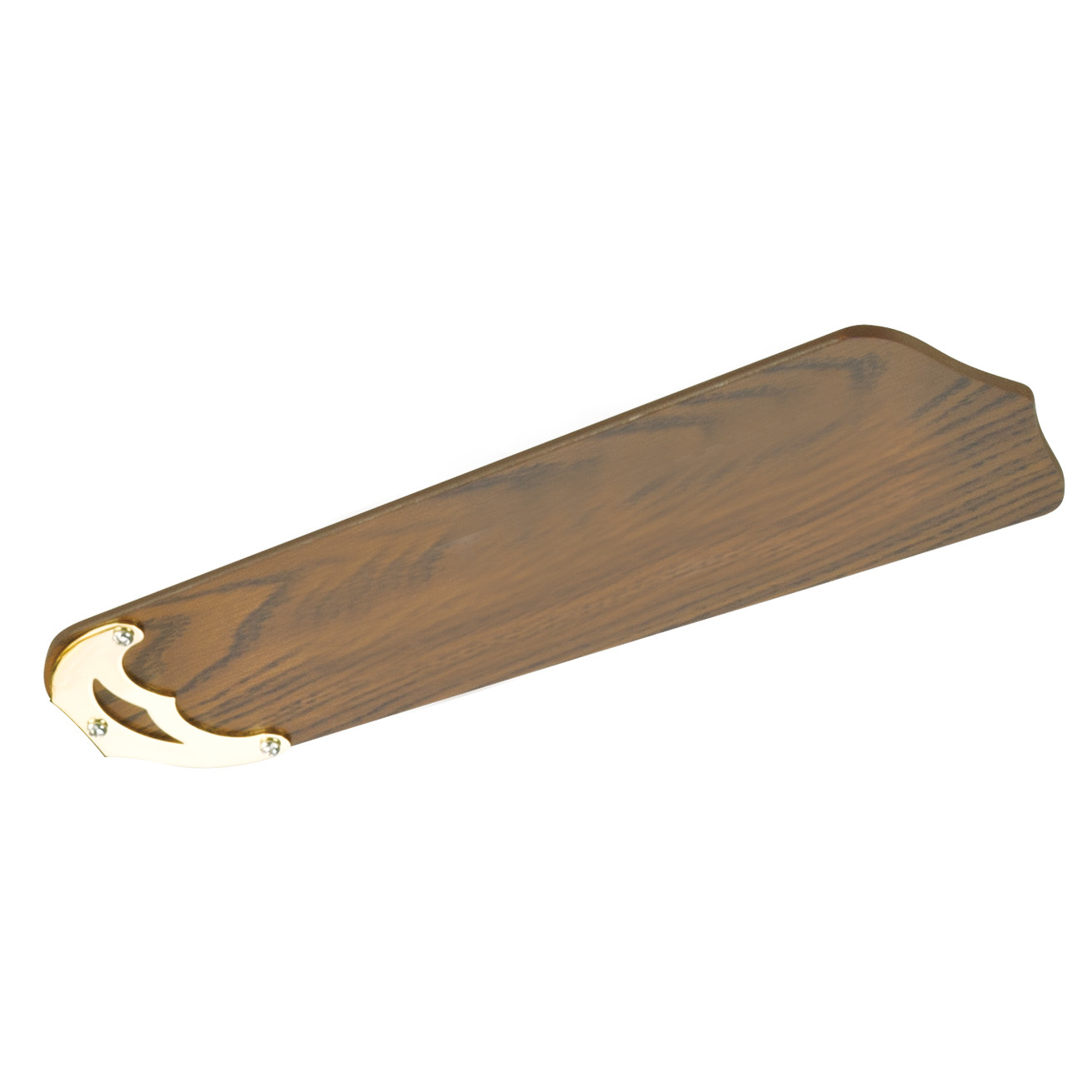 Brown wooden fan blade with golden accents on the edges. White background.