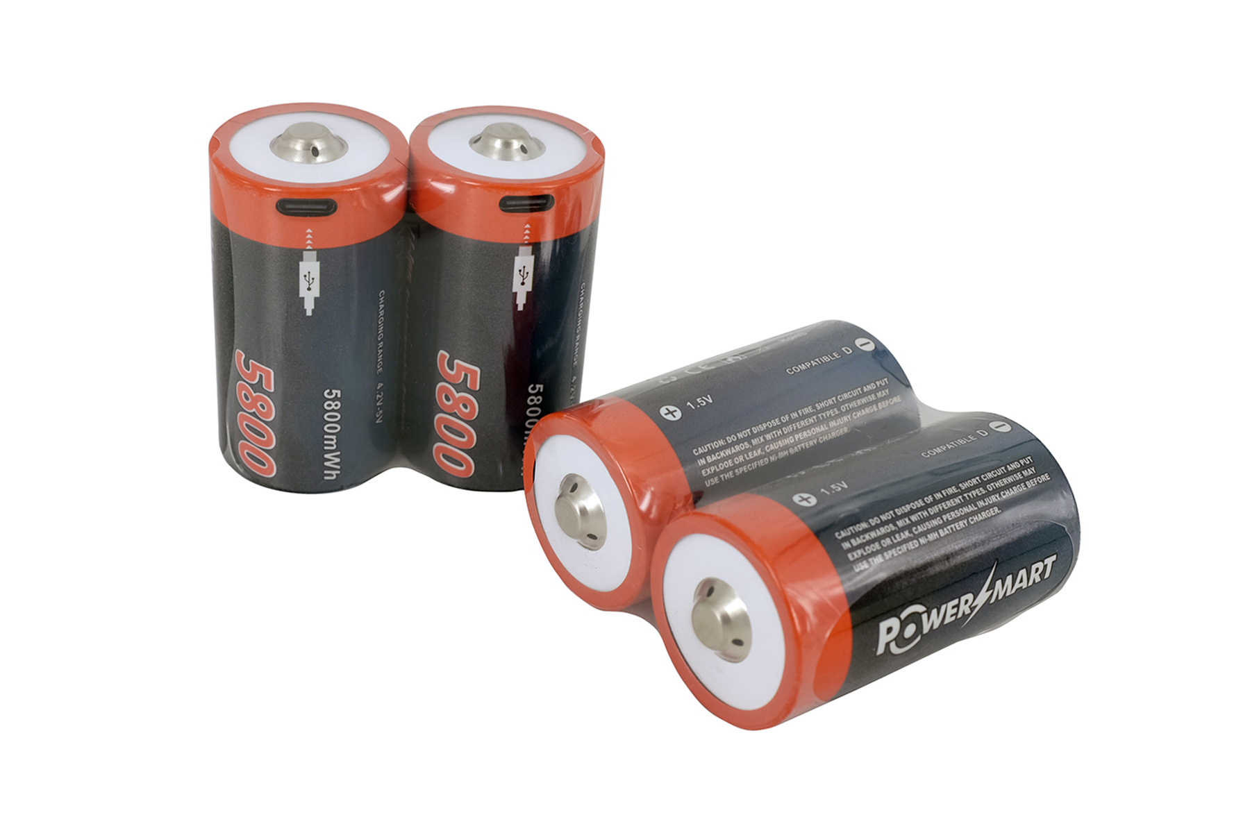 Zwei Batteriepackungen, jede mit zwei Batterien. Sie haben eine rot-schwarze Farbe und die Aufschrift '5800'.