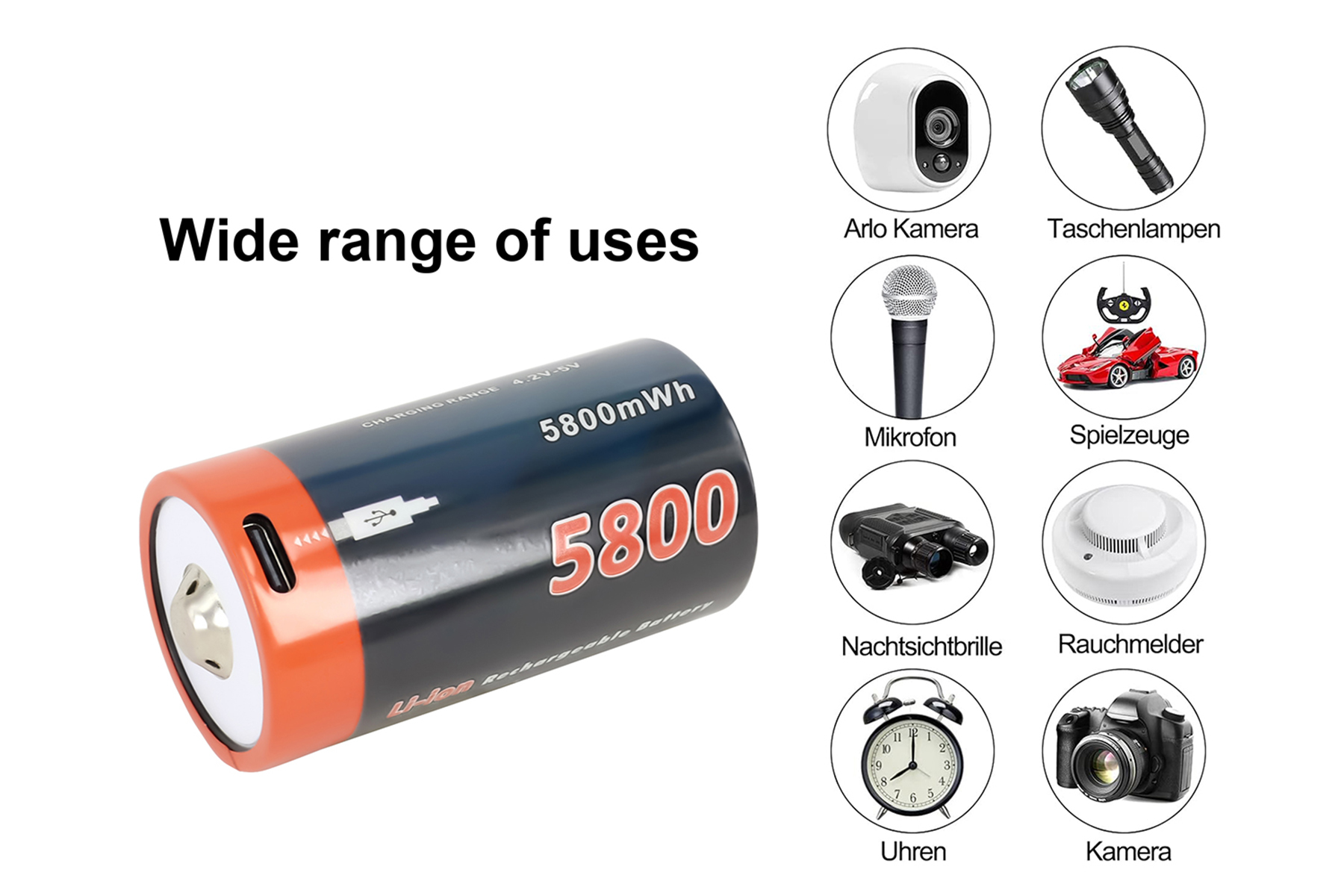 Eine Batterie und andere Elektronik, darunter Kameras, Wecker und Mikrofone.