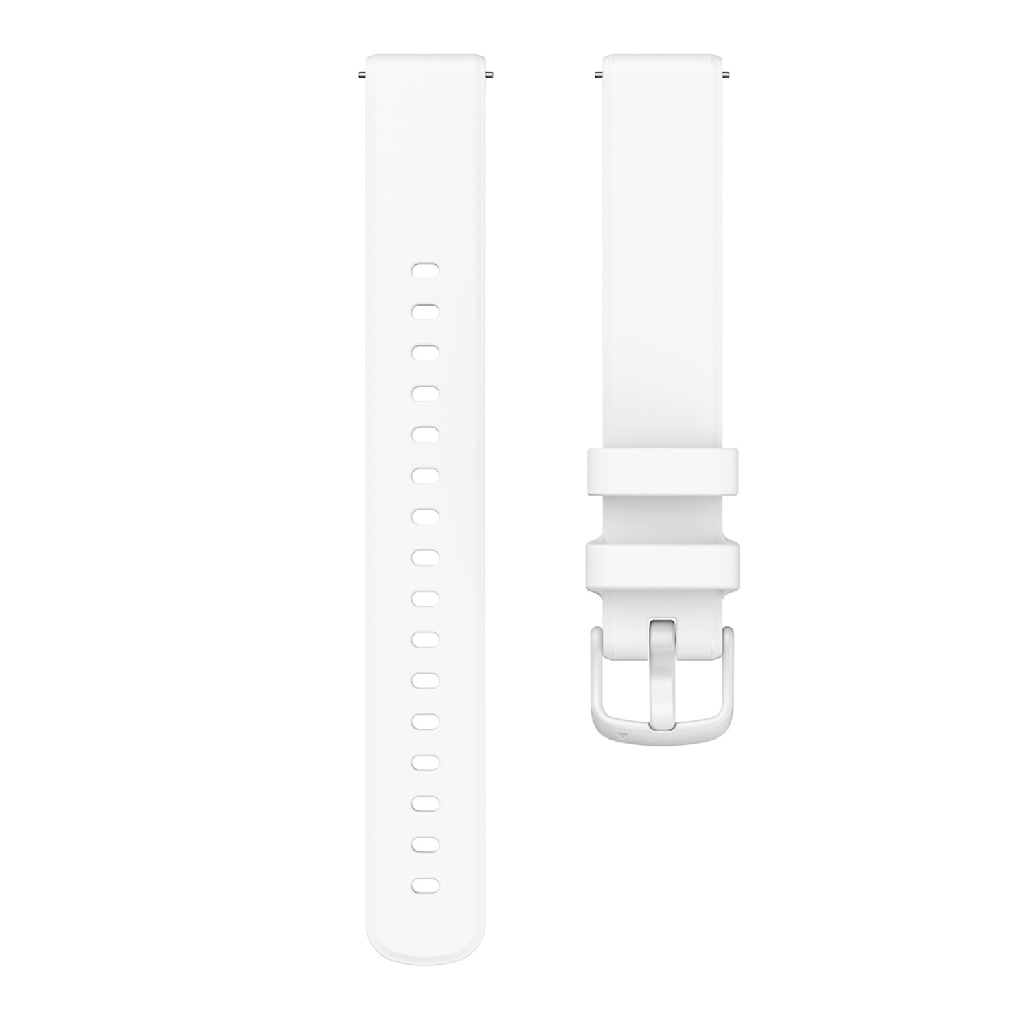 Zwei weiße Uhrenarmbänder. Eines mit Löchern, das andere mit Schnalle.