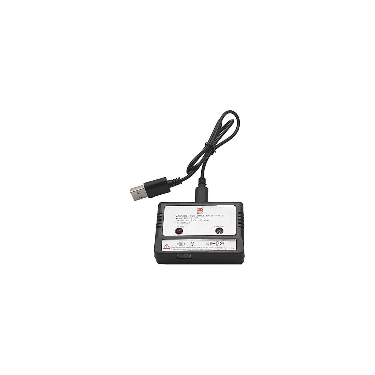 Ein schwarzes Ladegerät mit USB-Anschluss und schwarzem Kabel.