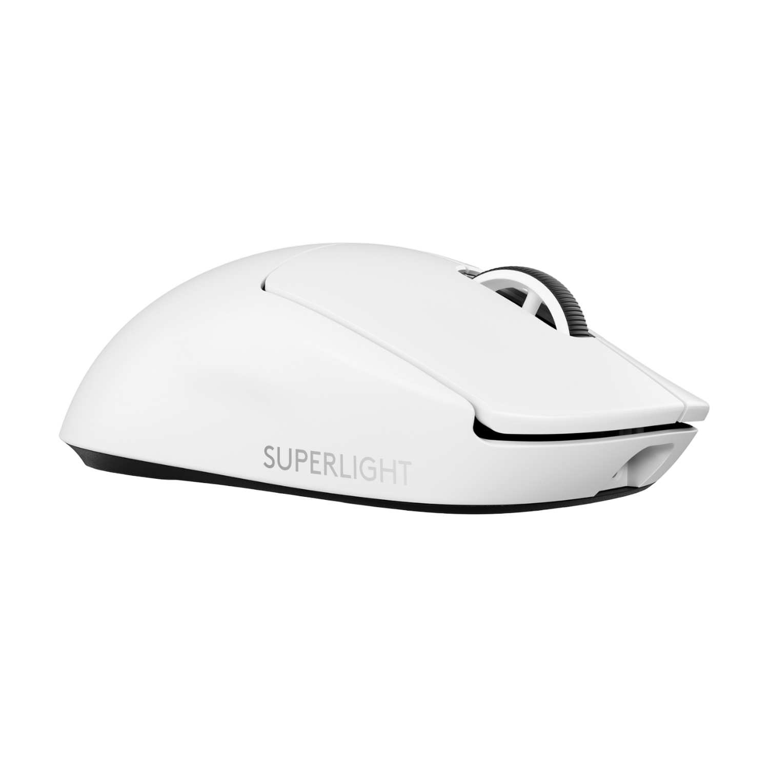 Biała mysz komputerowa z napisem 'SUPERLIGHT' na białym tle.
