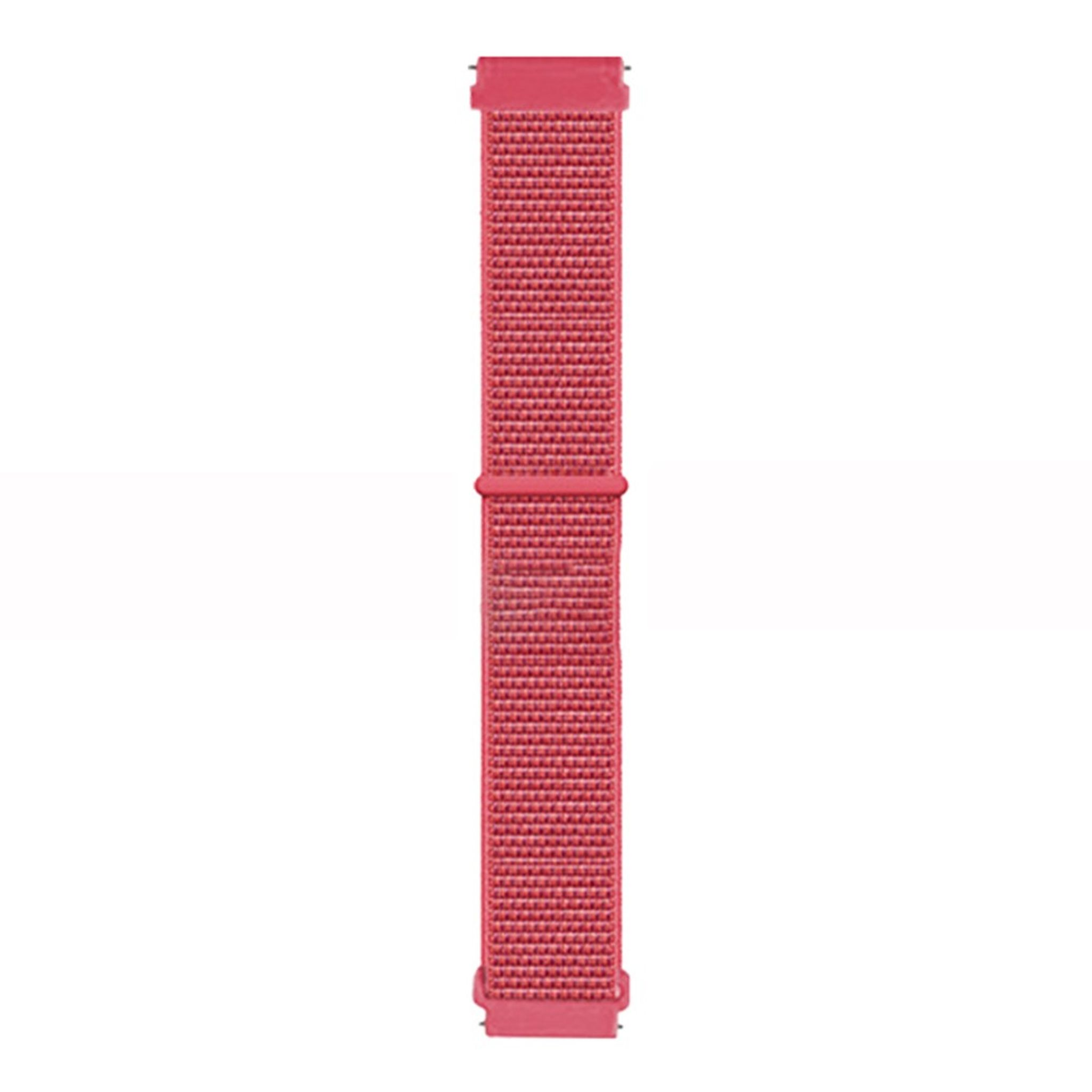 Ein pinkfarbenes Uhrenarmband aus gewebtem Material. Es hat ein einfaches Schnallendesign.