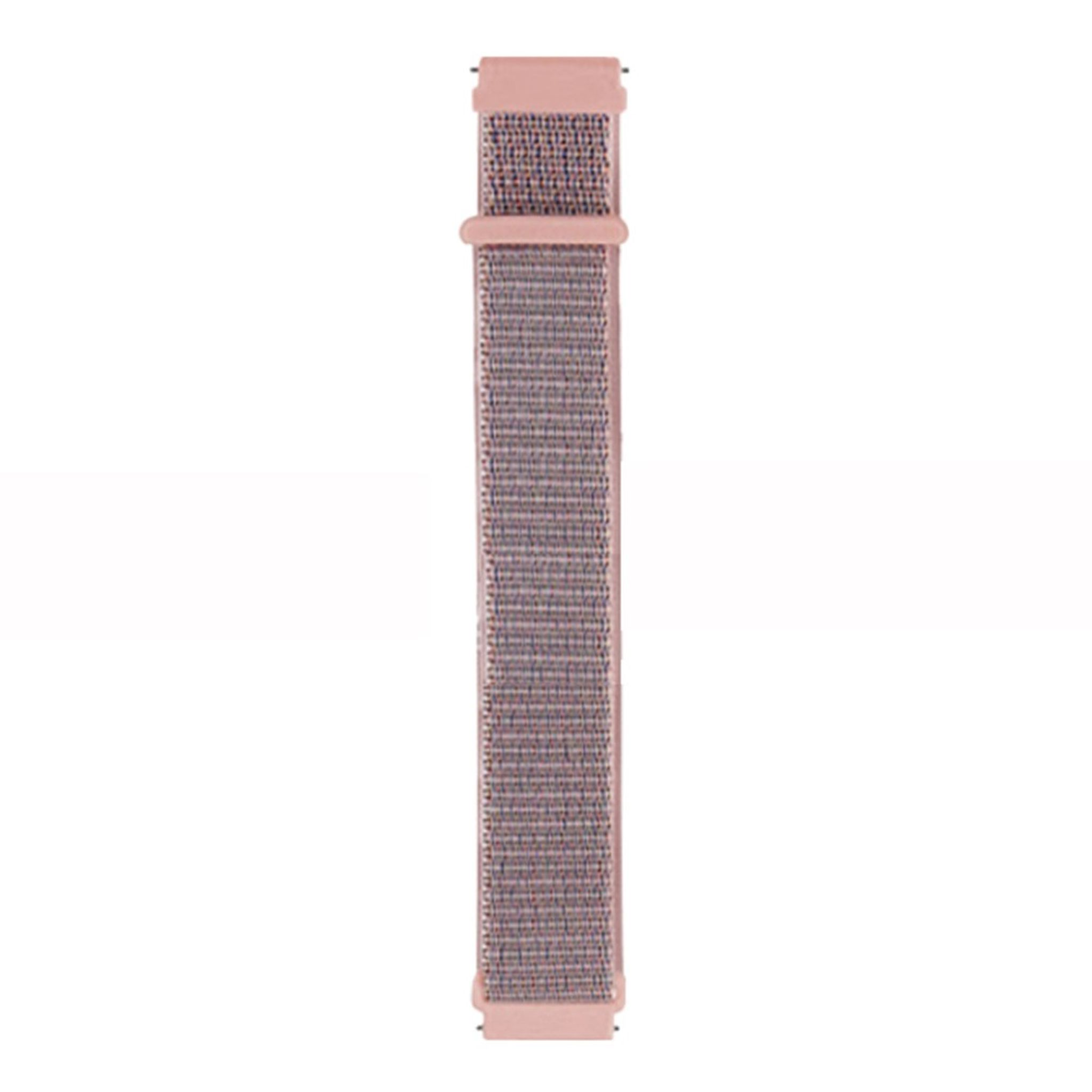 Rosa und graues Uhrenarmband. Es ist ein gewebtes Design auf weißem Hintergrund.