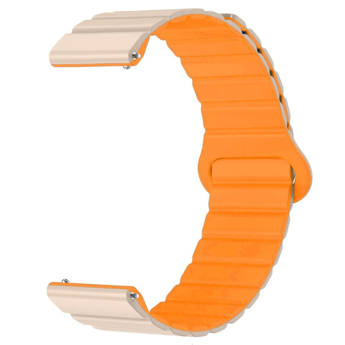 Orangenes Uhrenarmband mit gewelltem Design. Die Enden sind hellbeige.