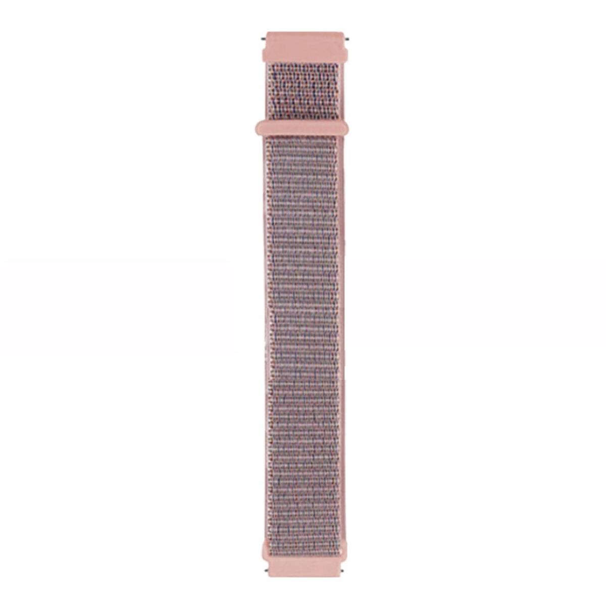 Rosa-graues gewebtes Uhrenarmband, zentriert vor weißem Hintergrund.