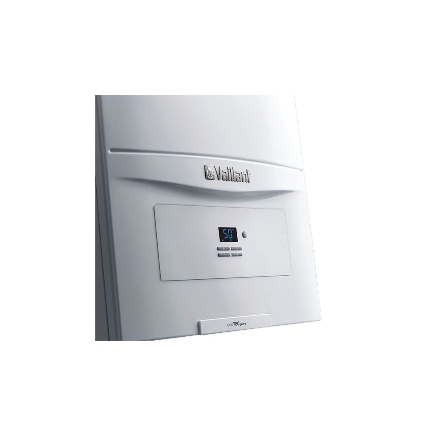 Caldera blanca Vaillant ecoTEC pro con pantalla que muestra '50'.